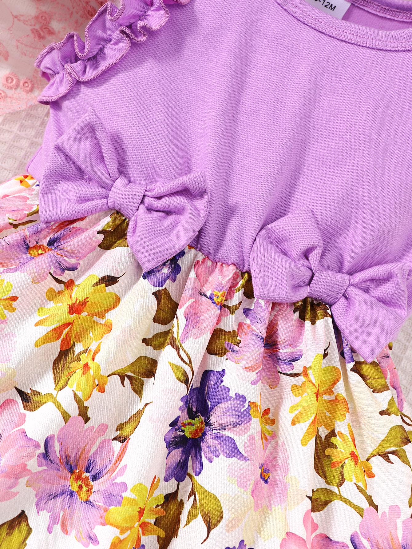 6M-3Y Ready Stock 6m-3y Baby Girls Dress Floral Print Bows Sleeveless Summer Toddler Girls Dress One Piece Casual Dress Purple Catpapa132312157-1