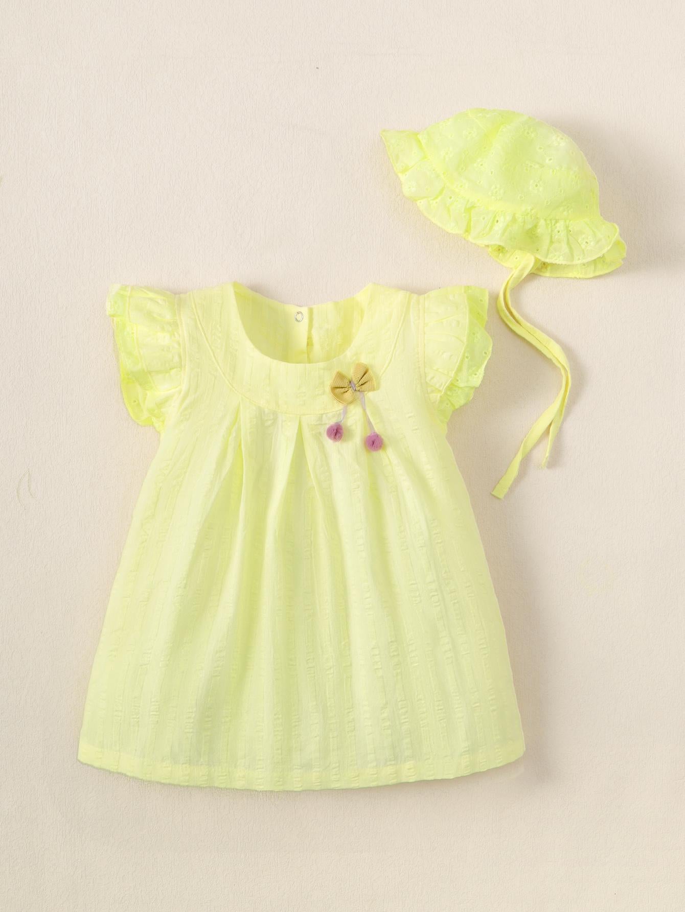 2-15M Kid Fashion Ready Stock Girls Outfits Sleeveless Solid Color Summer Dress With Hat 2Pcs Clothes Set Catpapa ZX-ZB001