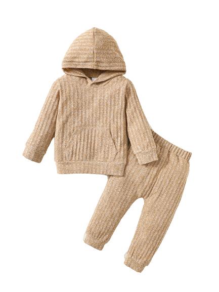 6M-3Y Baby Boys Clothes Solid Color Casual Knitted Long Sleeve Hoodies Tops Elastic Pants 2Pcs Outfits Size: 6M-3Y Light Brown Catpapa 462308181