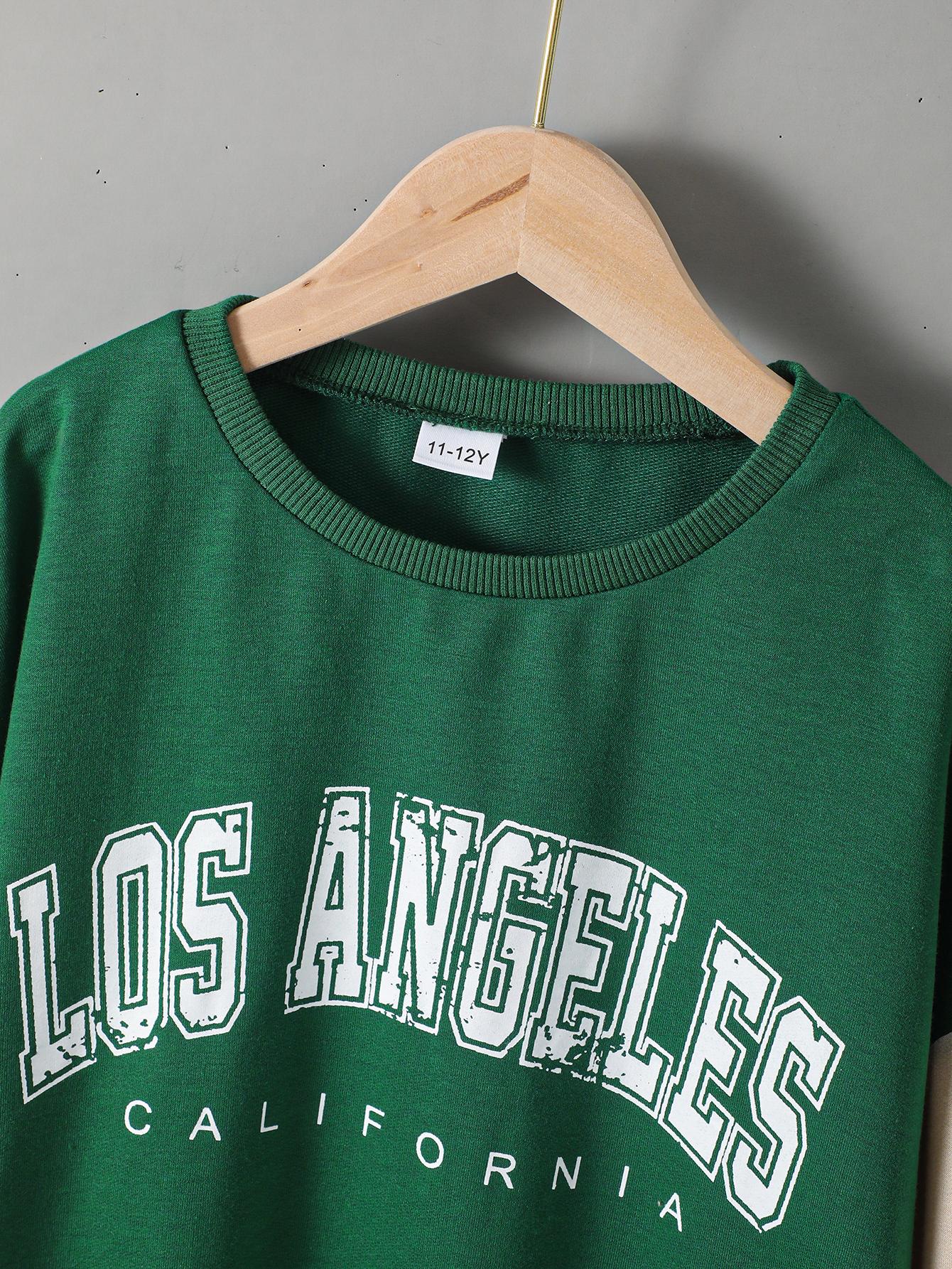 8-12Y Ready Stock Kid Boys Clothes LOS ANGELES Print Spilce Long Sleeve Sweater Catpapa JIT7588952