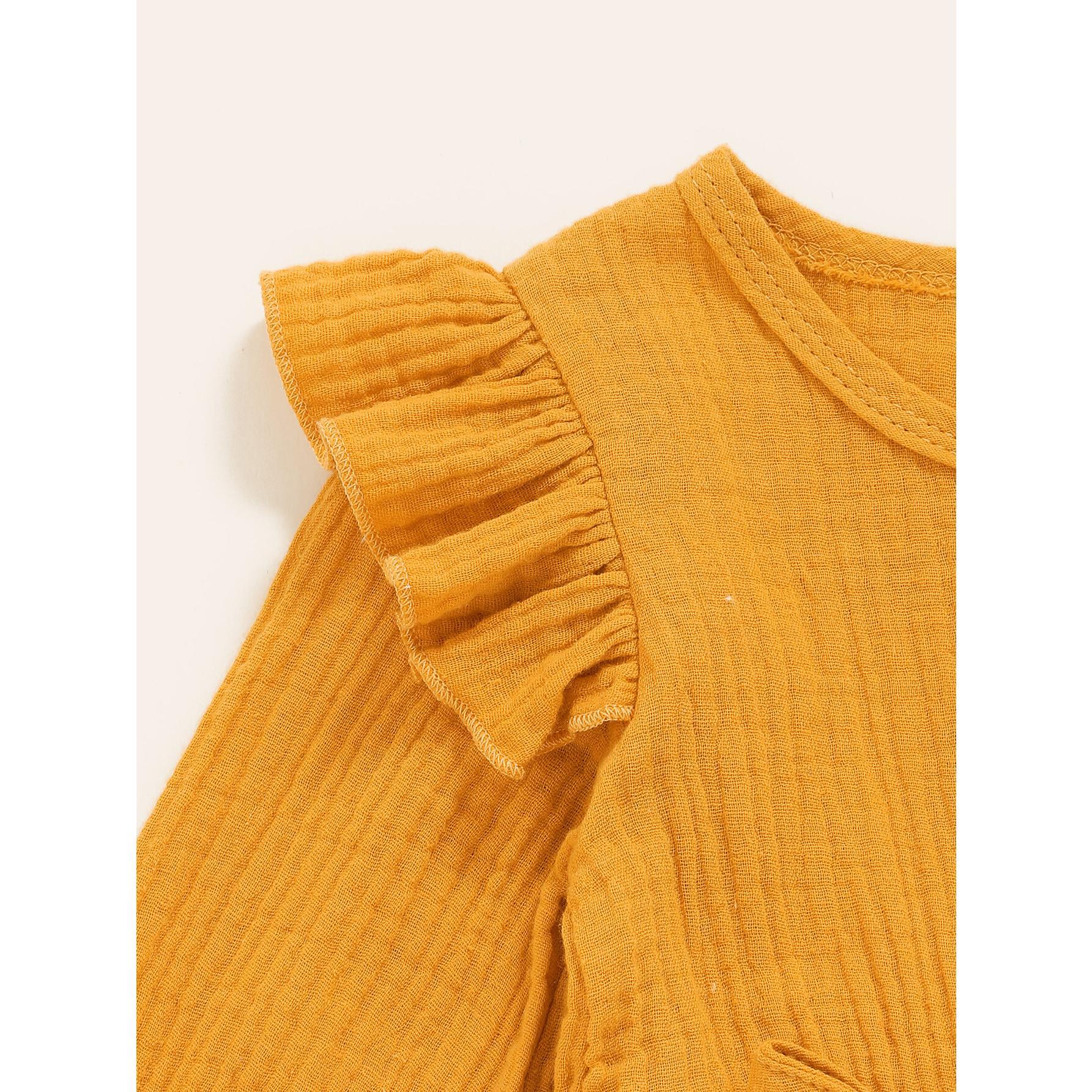 3-24M Newborn Baby Girl Dress Ruffle Long Sleeve Round Neckline Dress Casual Dress Yellow Catpapa WL20071137