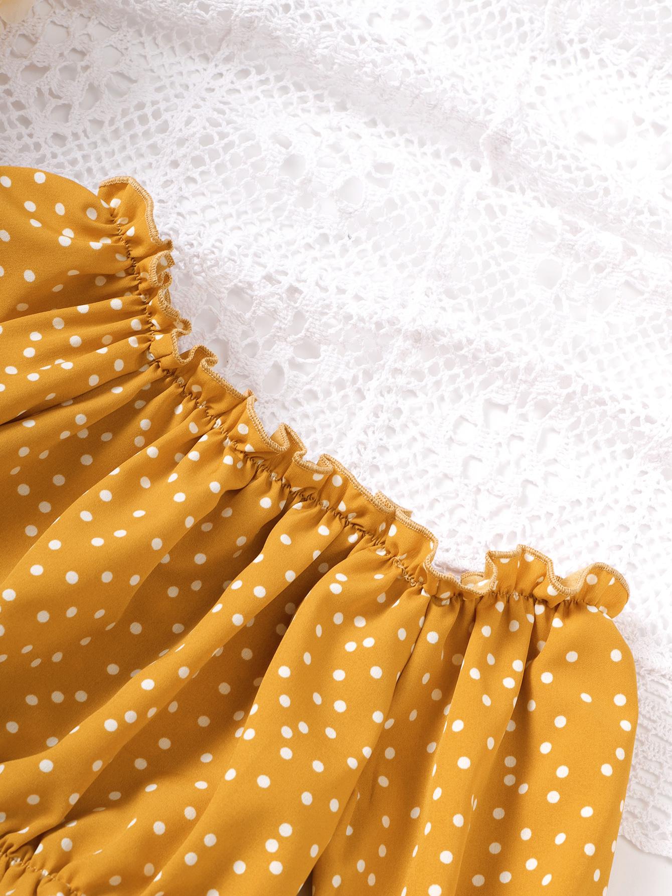 18M-6Y Kids Fashion Ready Stock Girls Outfits Wave Point Pagoda Sleeve Tops Elastic Skirts 2Pcs Clothes Set Yellow Catpapa 623030009
