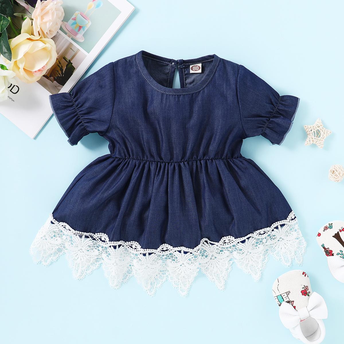 9M-6Y kid fashion Clothes Girls one piece blue Dress SH Catpapa1912653