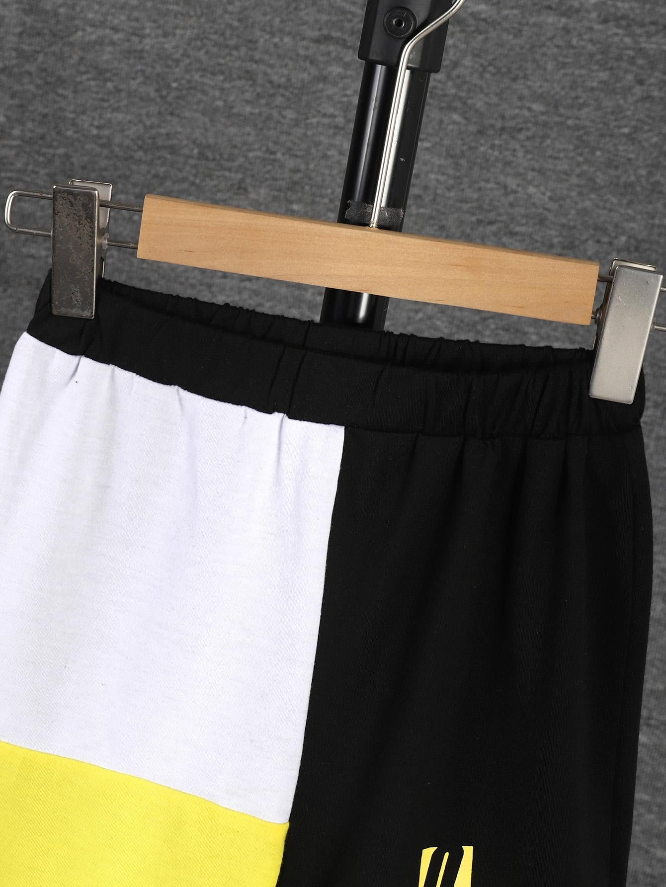 7-15Y Kids Boys Outfits Shorts Sets Letter Graphics Tee Elastic Color Block Shorts 2Pcs Clothing From 7Y-15Y White Catpapa 462306014