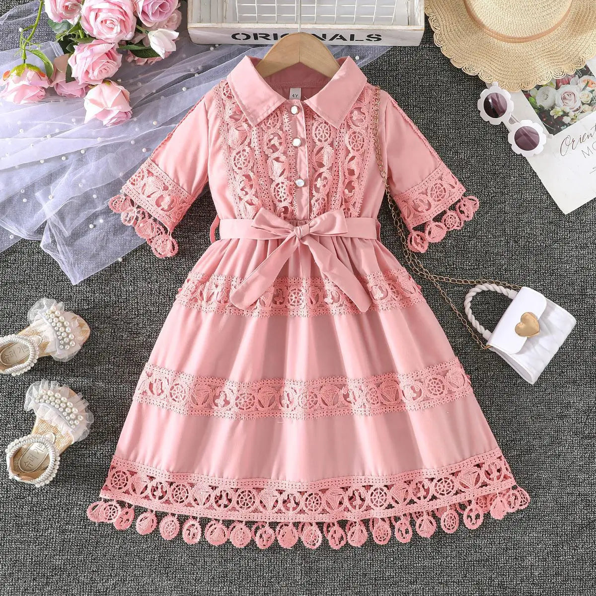 2-7Y Bulk Toddler Girls Dress Summer Christian Baptism Dress Princess Lace Elegant Dress Catpapa Kids Clothes Wholesale Vendors