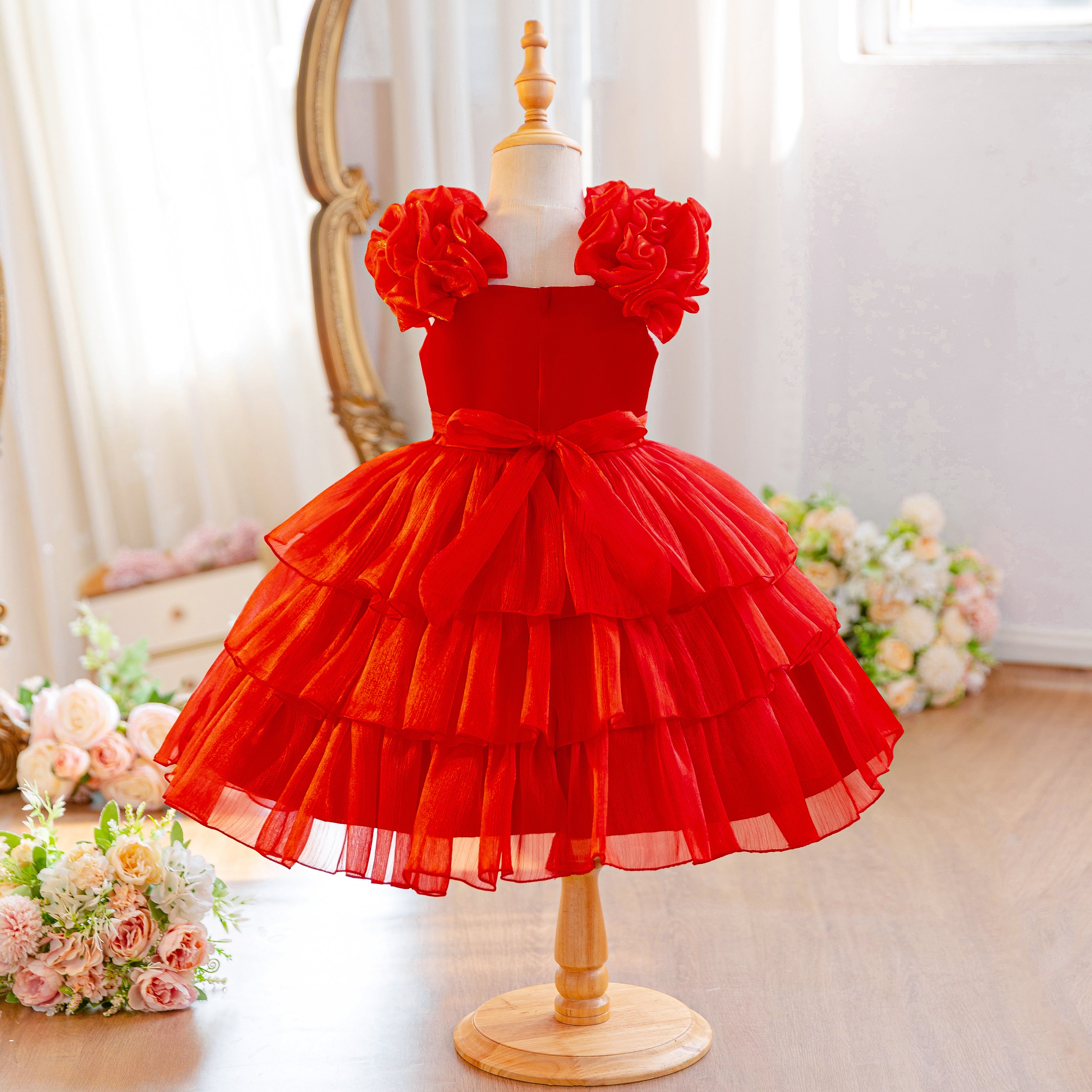 Wholesale Summer Mesh Princess Dress for Wholesale Teen Girls Clothes Set | Floral Print Kids Birthday Party Outfit | Breathable Toddler OOTD 2-7Y