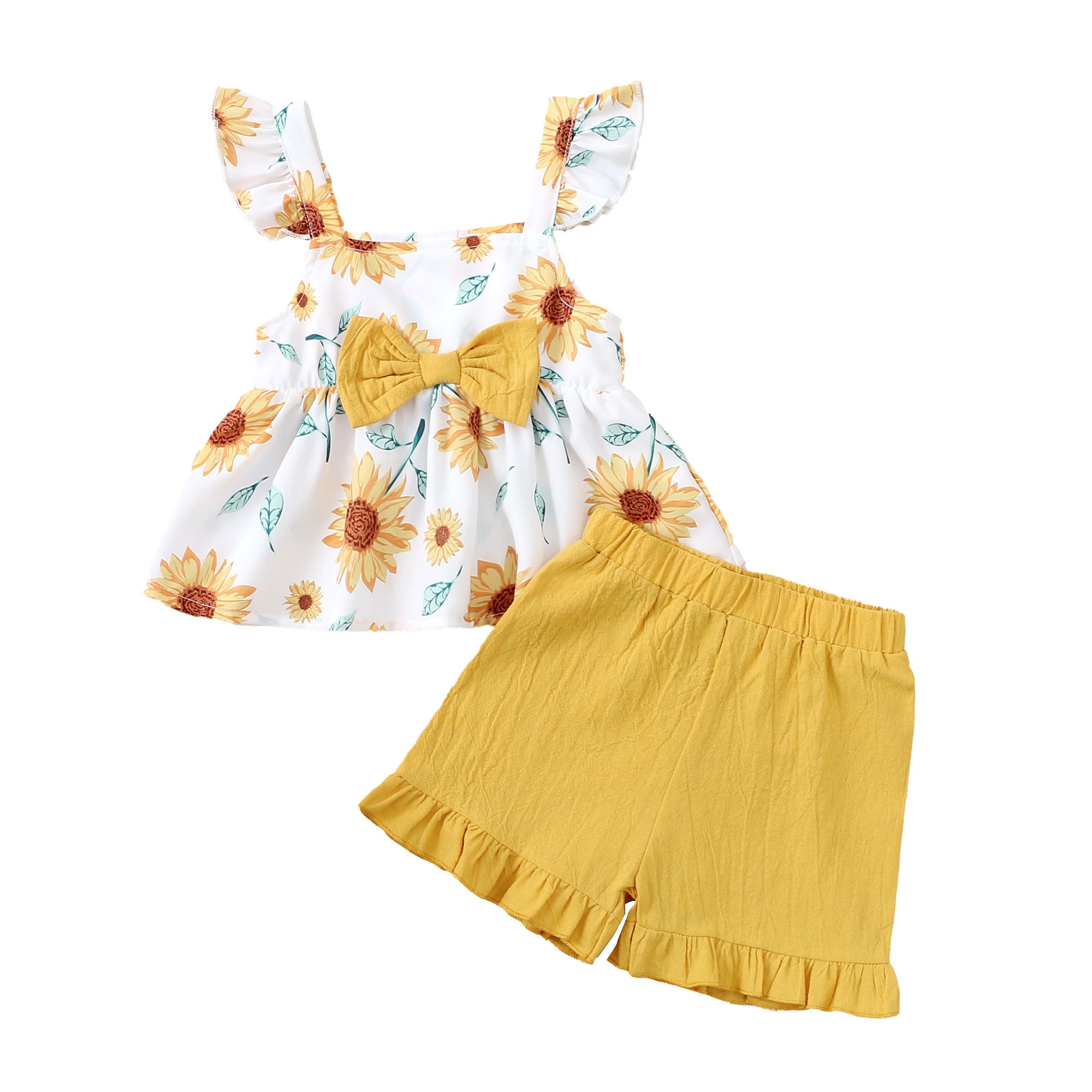 【WILD LIKE MY CURLS】baby girl summer suit baby girl yellow floral outfit 3pcs set F132111053-1