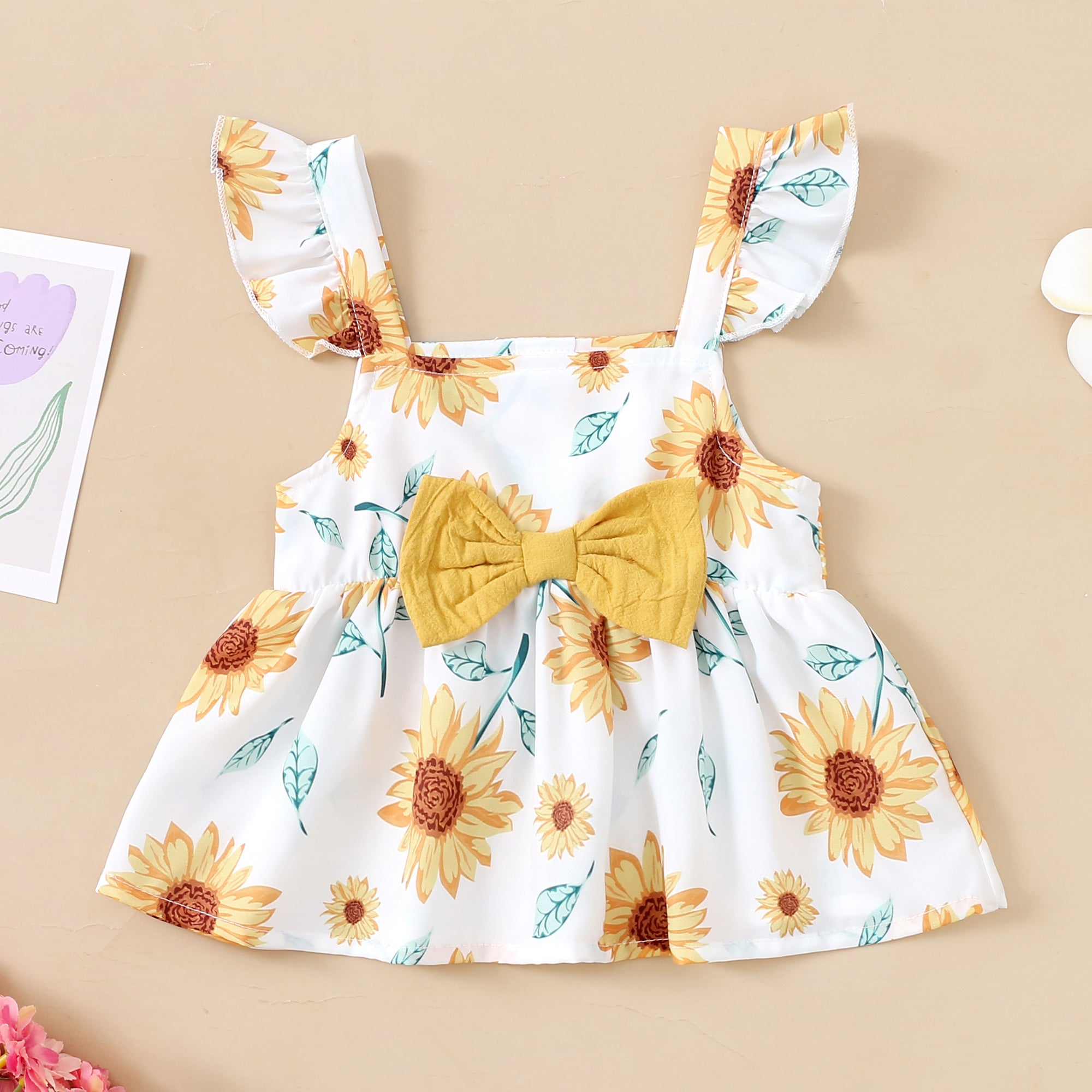 【WILD LIKE MY CURLS】baby girl summer suit baby girl yellow floral outfit 3pcs set F132111053-1