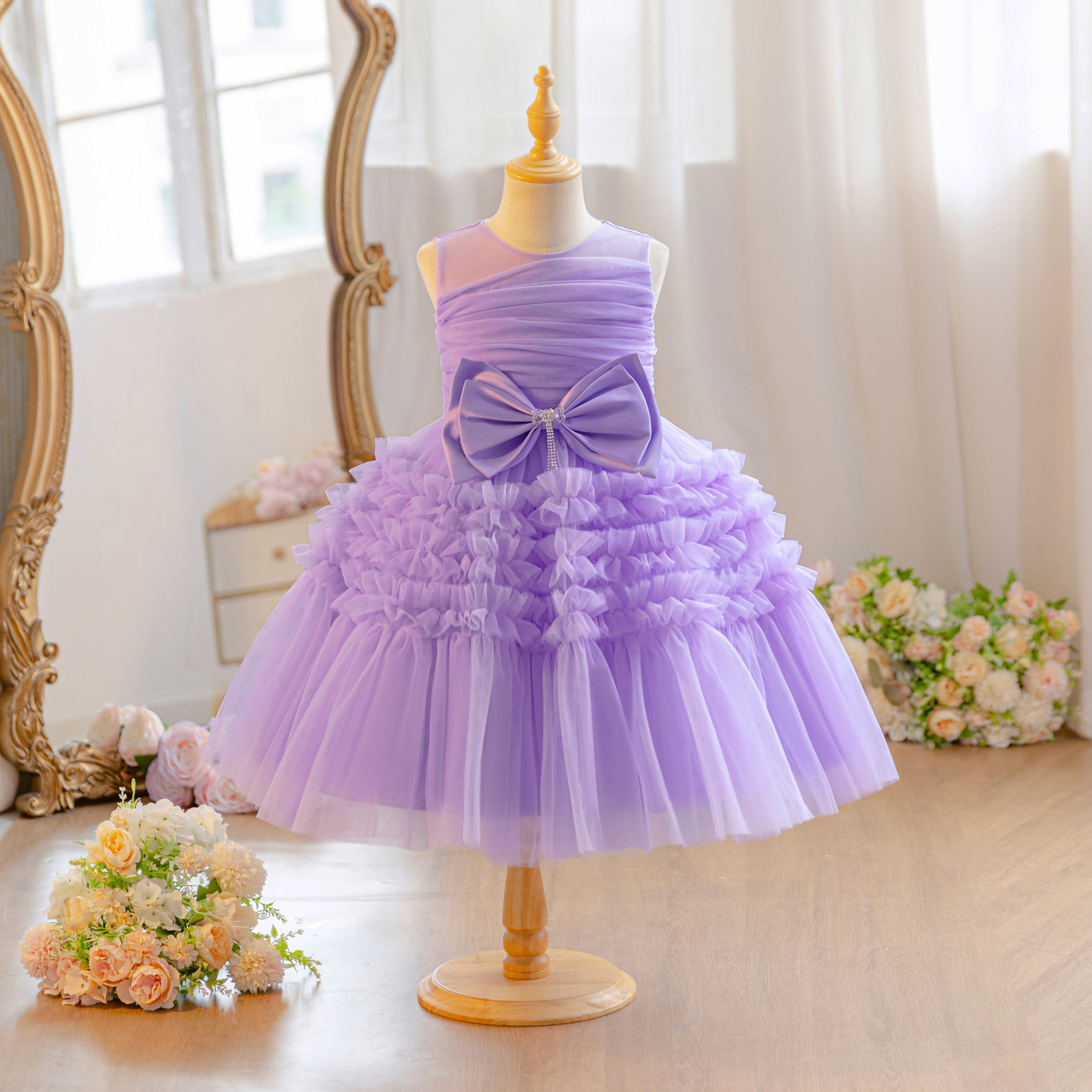 Wholesale Princess Lace Dress for Girls | Puffy Tulle Birthday Party Outfit & Piano Performance Costume | Formal Kids Ball Gown 2-8Y for Boutiques