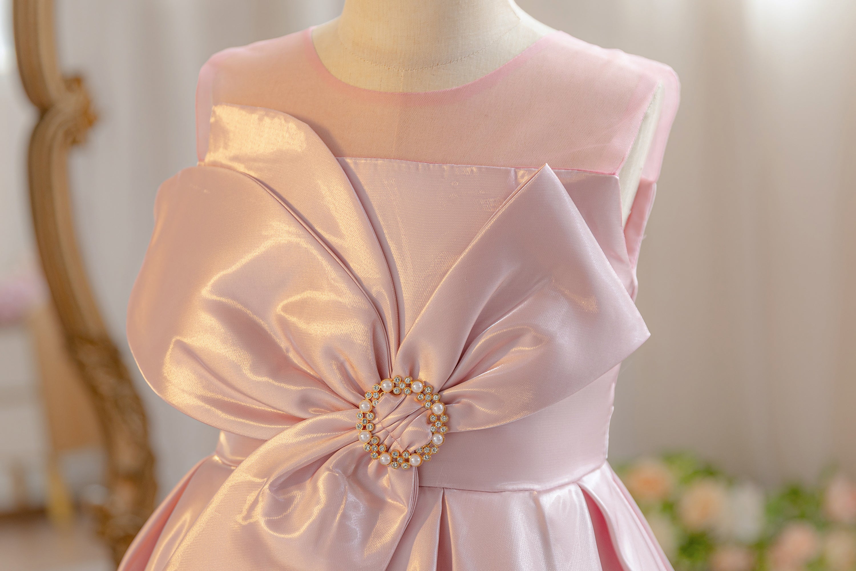 Wholesale Girls Summer Satin Princess Dress | Fluffy Ruffles Birthday Party Outfit with Big Bow | Cute Kids Formal Wear for Ages 5-12