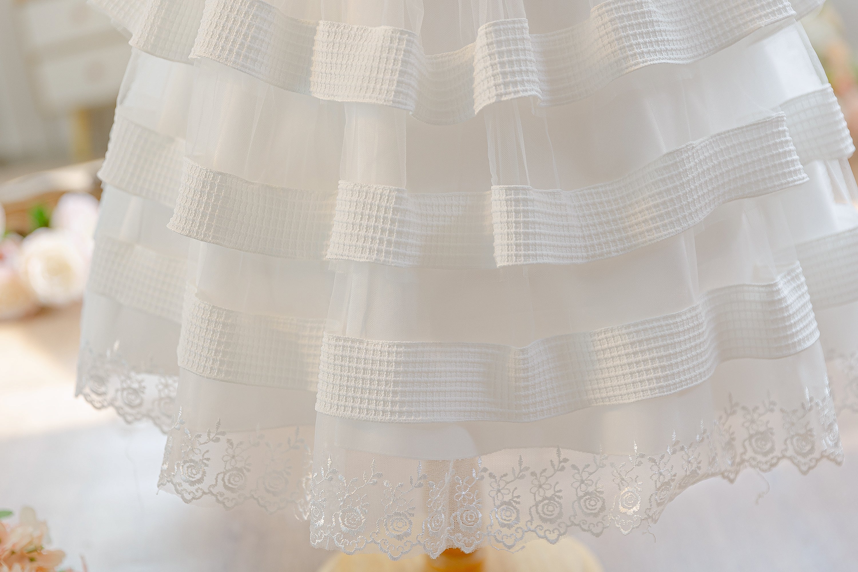 Wholesale 5-10Y Girls 3Pcs Rib Knit Lace Tiered Tulle Princess Dress Set, Kids Birthday Party Lapel Jacket Soft Fabric Formal Outfit With Mini Chain Bag