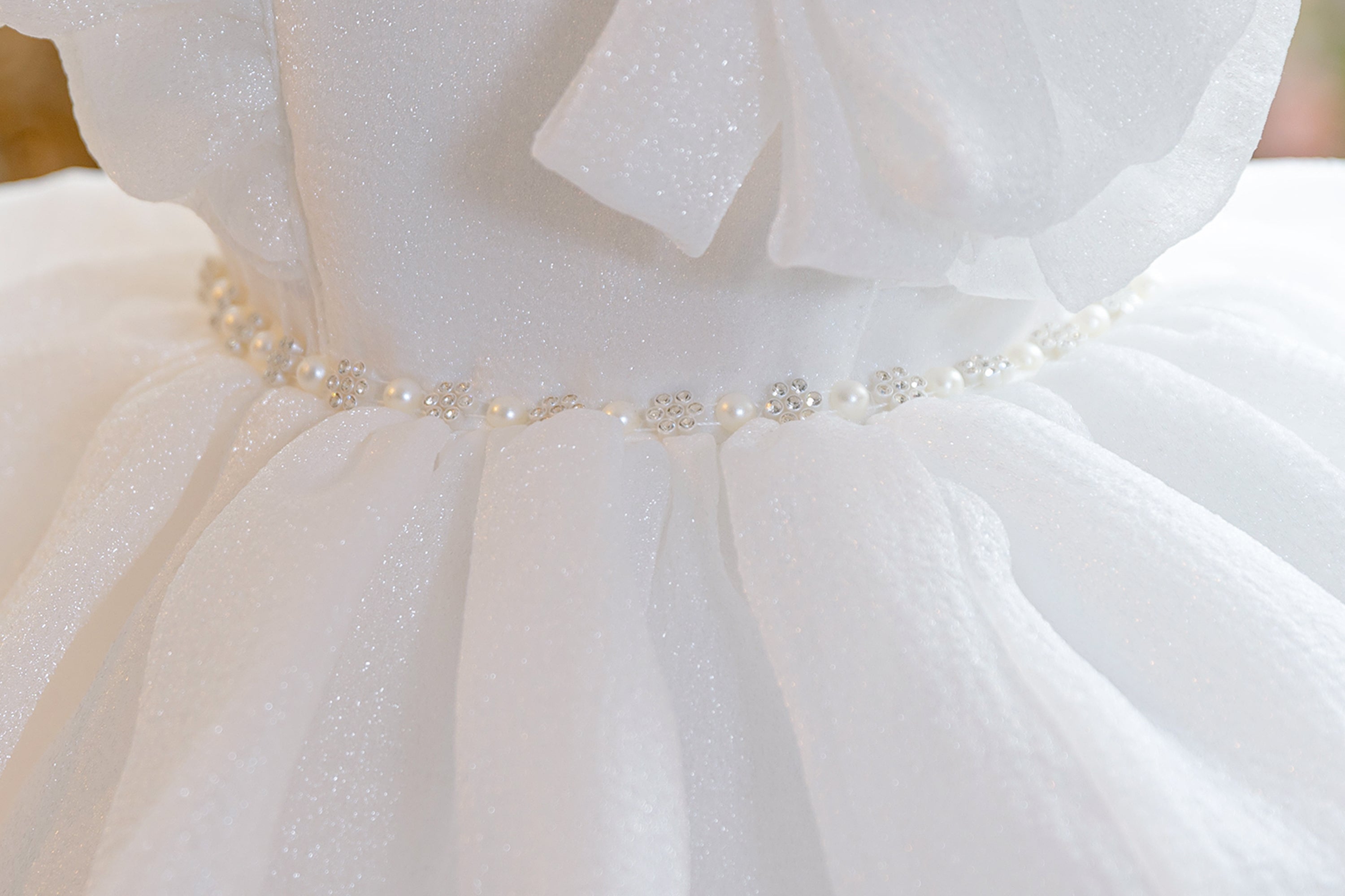 Wholesale 18M-7Y Girls Flutter Bow Glitter Tiered Tulle Princess Dress, Kids Birthday Party Pearl Waist Soft Mesh Formal Gown