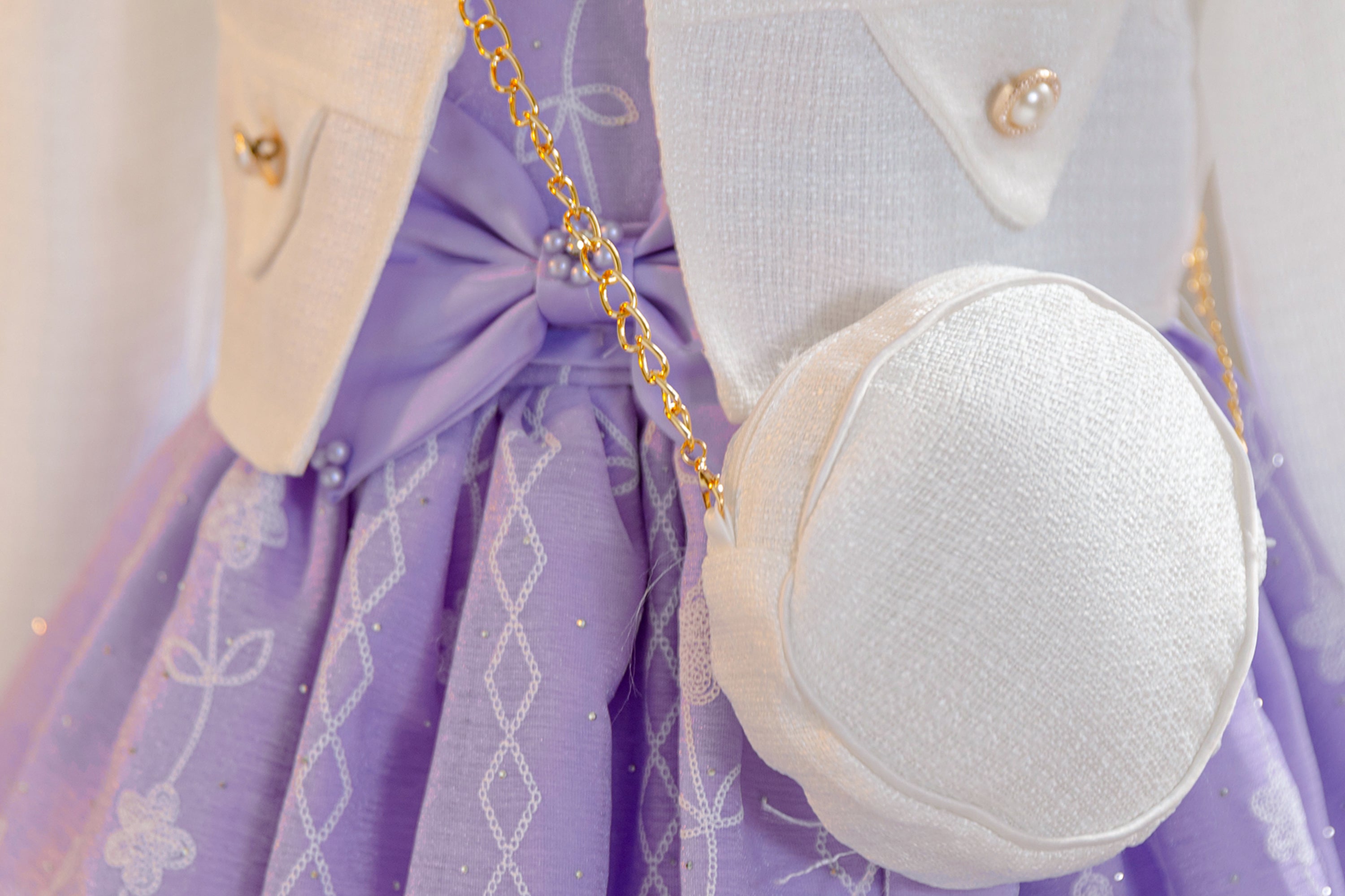 Wholesale 5-10Y Girls 3Pcs Woven Embroidery Princess Dress Set, Kids Birthday Party Lapel Blazer Soft Fabric Formal Outfit With Mini Crossbody Bag