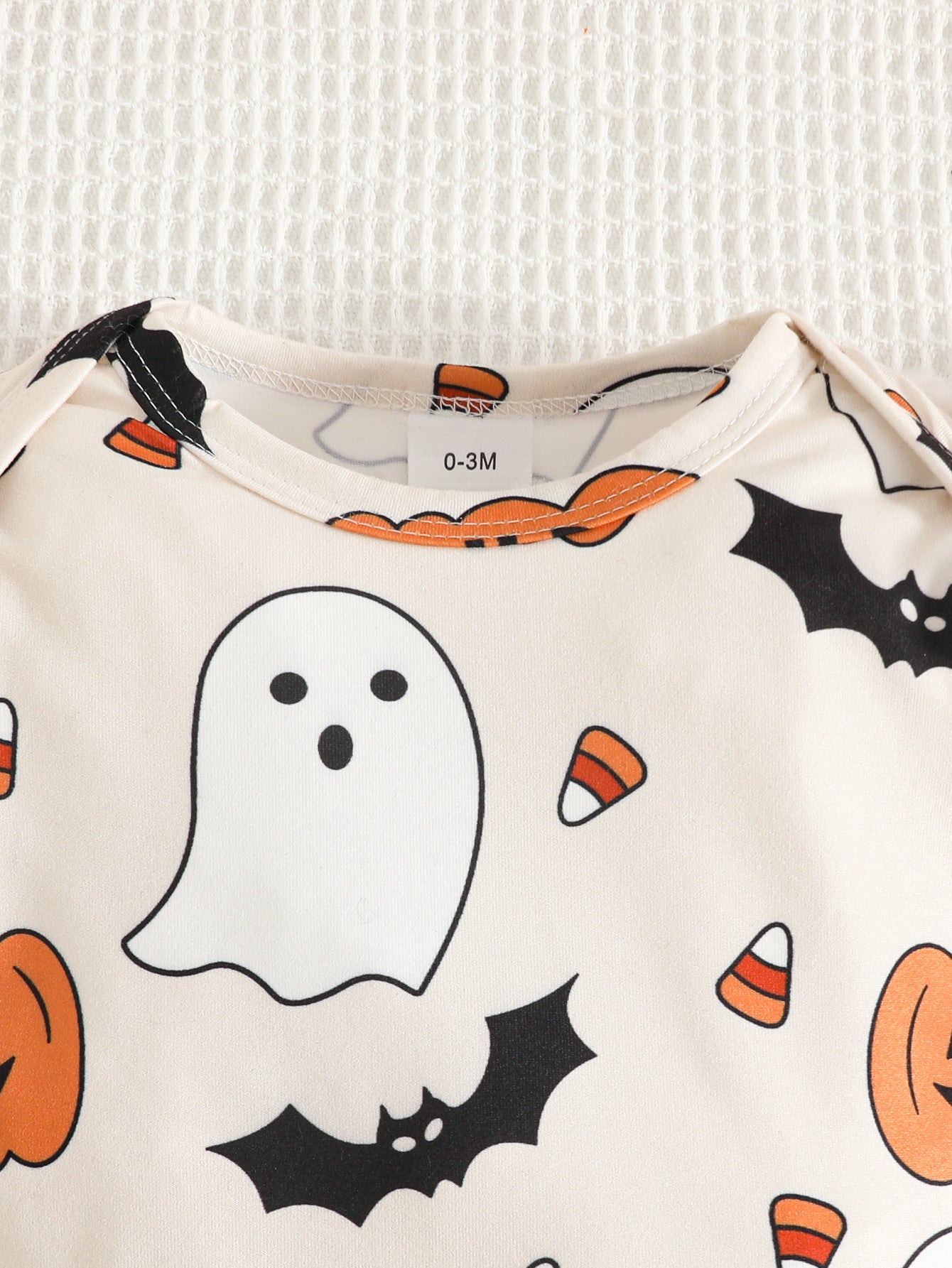 Wholesale 0-18M Baby Girls 3Pcs Halloween Ghost Pumpkin Suspender Skirt Outfit Set, Soft Rib Knit Long Sleeve Bodysuit Dress Set