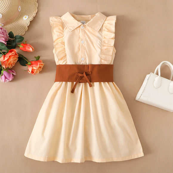 4-7Y Girls apricot striped sleeveless dress girls suit summer fashion wear Catpapa 112204304