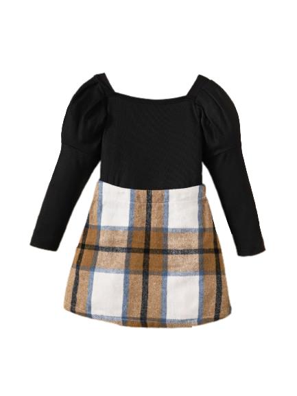 8-14Y Ready Stock Kids Girls Skirts Sets Lantern Long Sleeve Pure Color Tops Plaid Skirts Spring Autumn Clothing From 8Y-14Y Black Catpapa 462304007