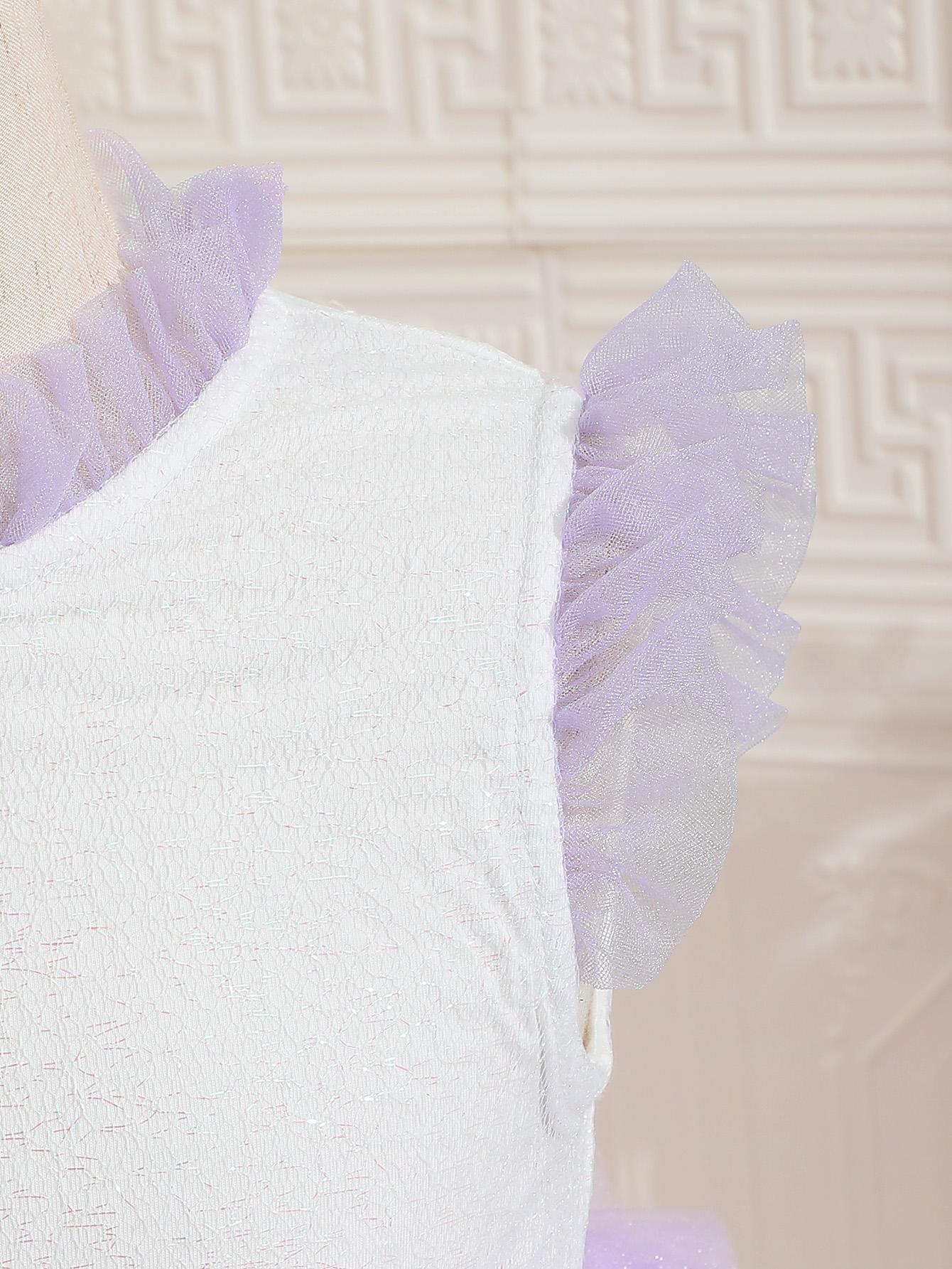 4-12Y Ready Stock Sweet Girls Splicing Sleeveless Gauze Layered Tutu Dress Mesh Dress Summer Party Gift Size: 4T-12Y Purple Catpapa YS05-1