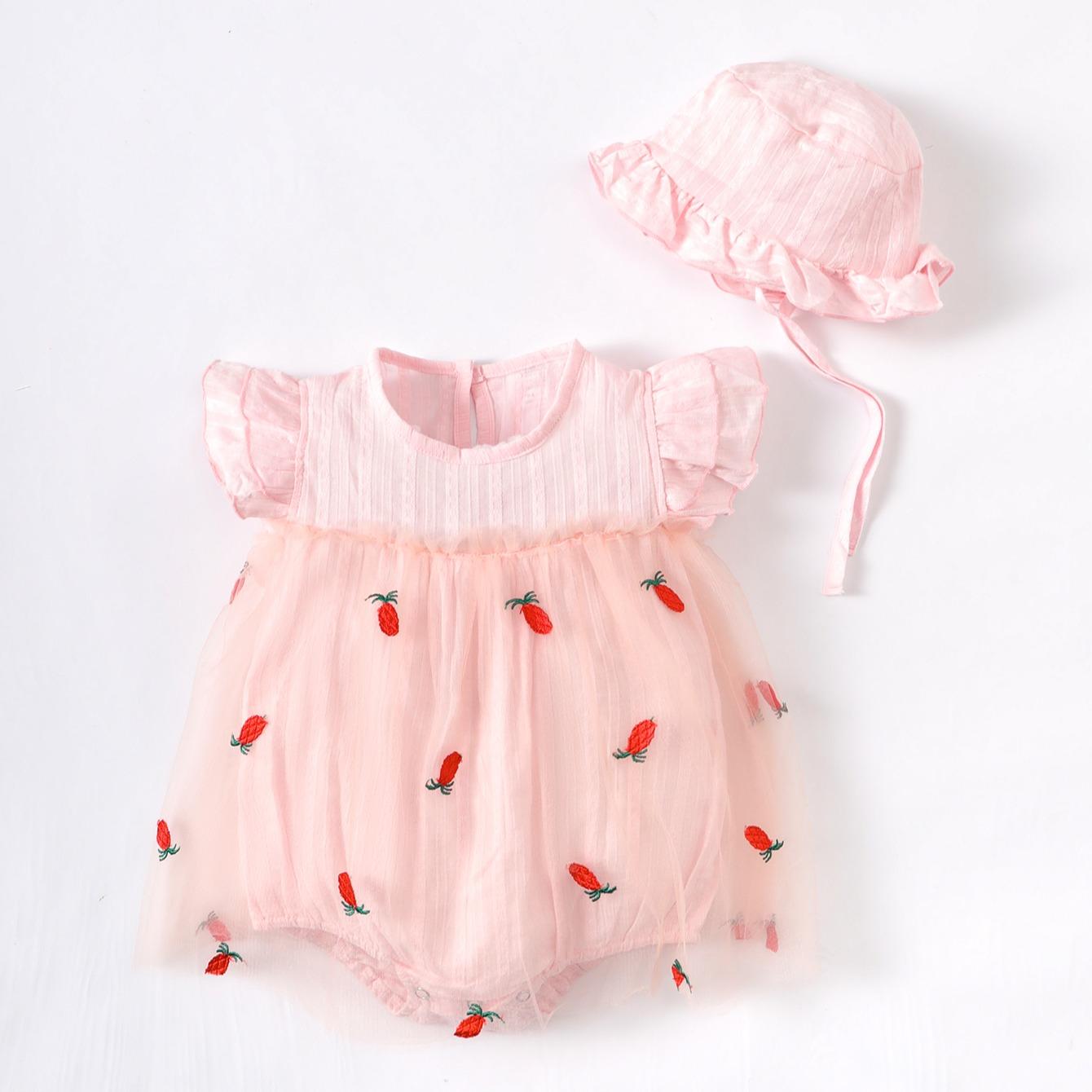 2-15M Kid Fashion Ready Stock Girls Clothes Summer Sleeveless Gauze Dress Romper With Hat 2Pcs Set Catpapa ZX-ZB033