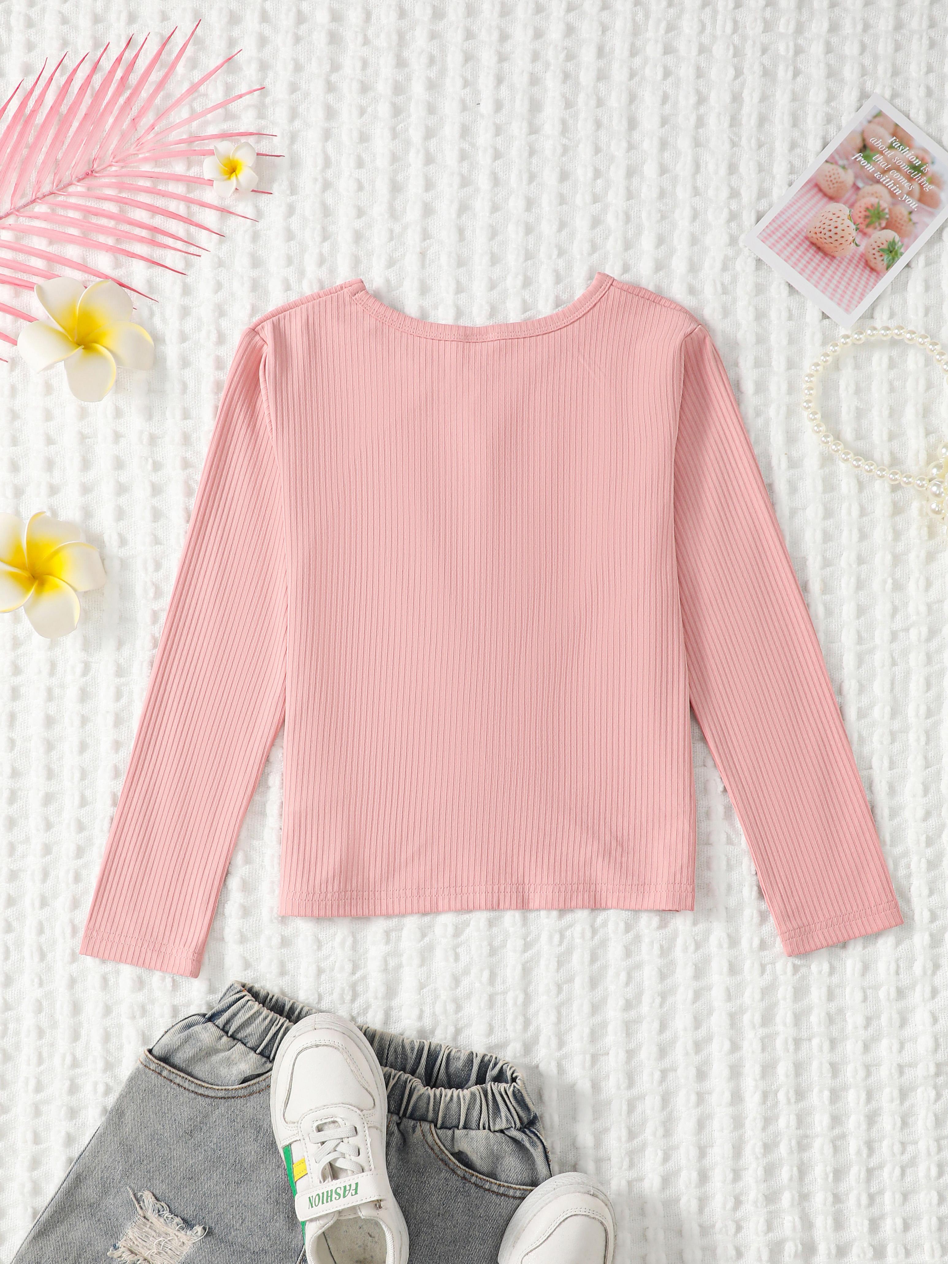 8-14Y Ready Stock 8-14y Kid Girls Shirt Twist Knot Casual V-neck Solid Color Long Sleeve Pullover Top Kakhi Catpapa 462306023