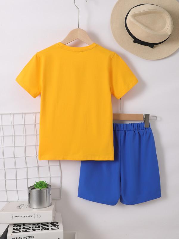 5-12Y Ready Stock Kids Boys Summer Clothes 90 Letter Print Tops Elastic Shorts 2Pcs Outfits Yellow Catpapa 462303006