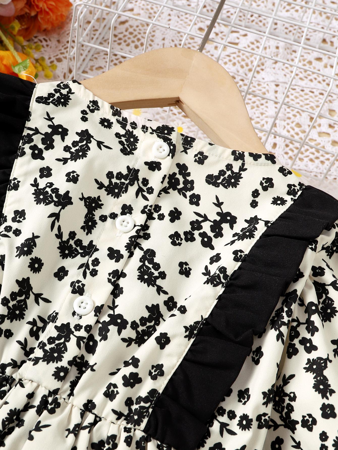9M-6Y Ready Stock Baby Girls Dress Floral Pattern Long Sleeve Dress One Piece Sun Dress White Catpapa 623060005
