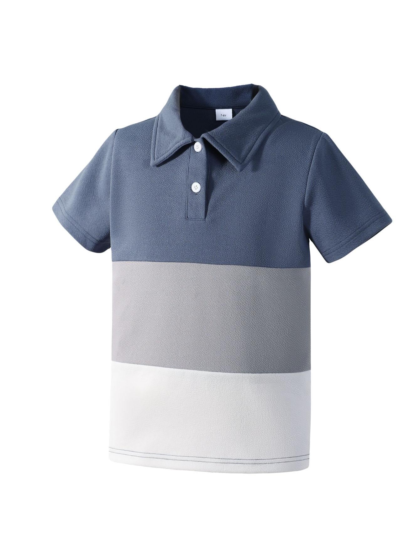 7-15Y Ready Stock Summer Outfits For  Kid Boys Color Block Turn-down Collar Polo Shirt Tops Elastic Shorts Sets 2Pcs Clothing Catpapa 462312460