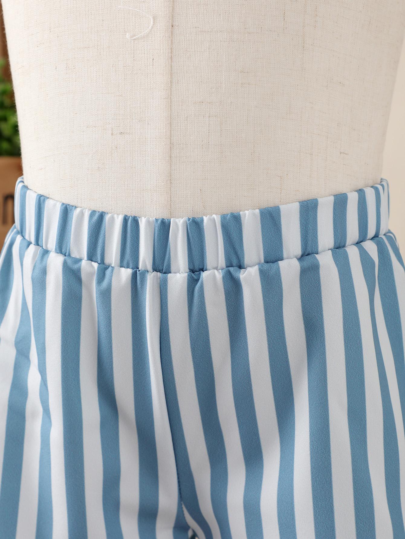3-7Y Ready Stock Baby Boys Clothes Turn-down Collar Tops Elastic Stripe Shorts 2Pcs Gentle Outfits Blue Catpapa 212211005