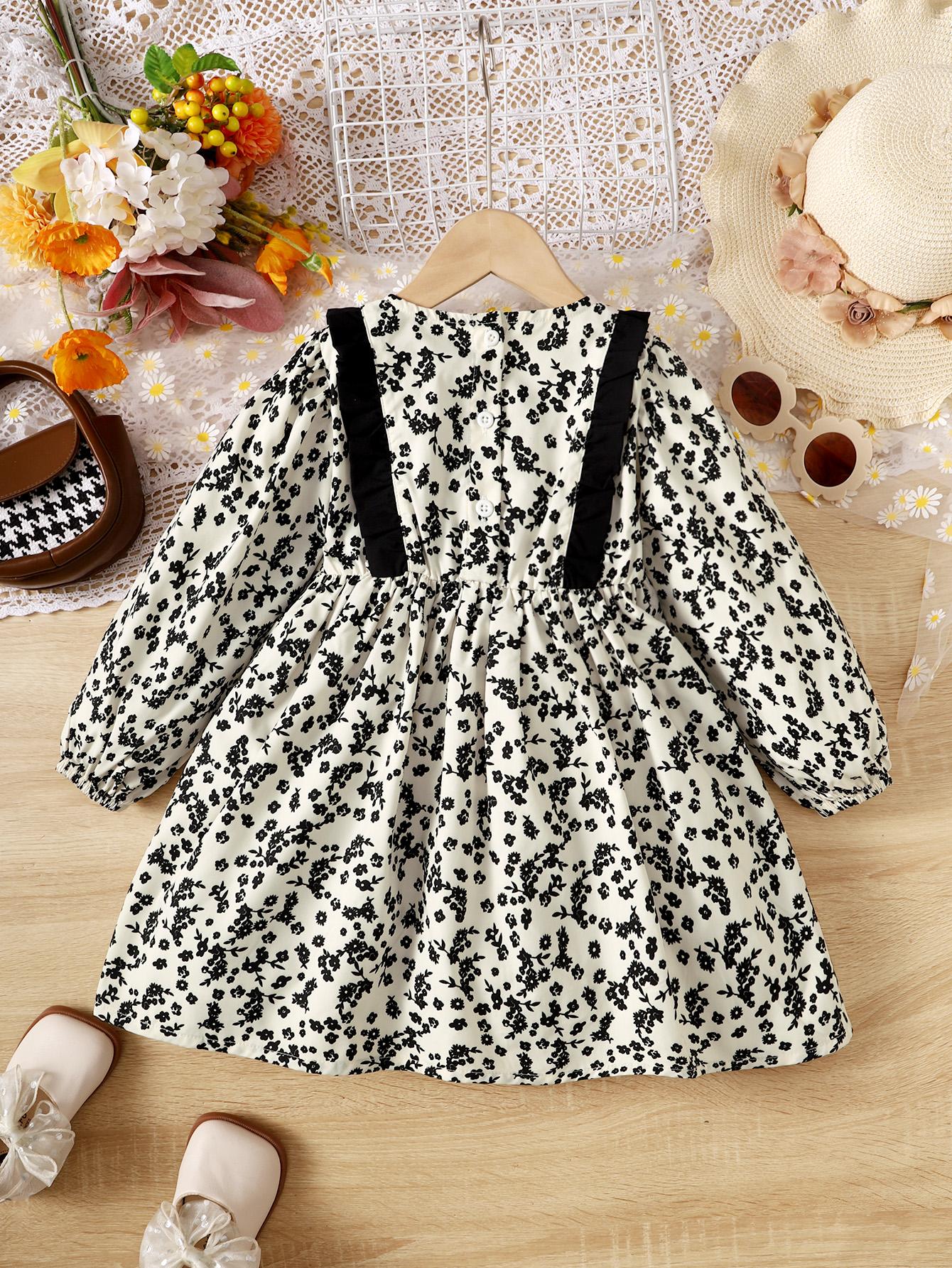 9M-6Y Ready Stock Baby Girls Dress Floral Pattern Long Sleeve Dress One Piece Sun Dress White Catpapa 623060005