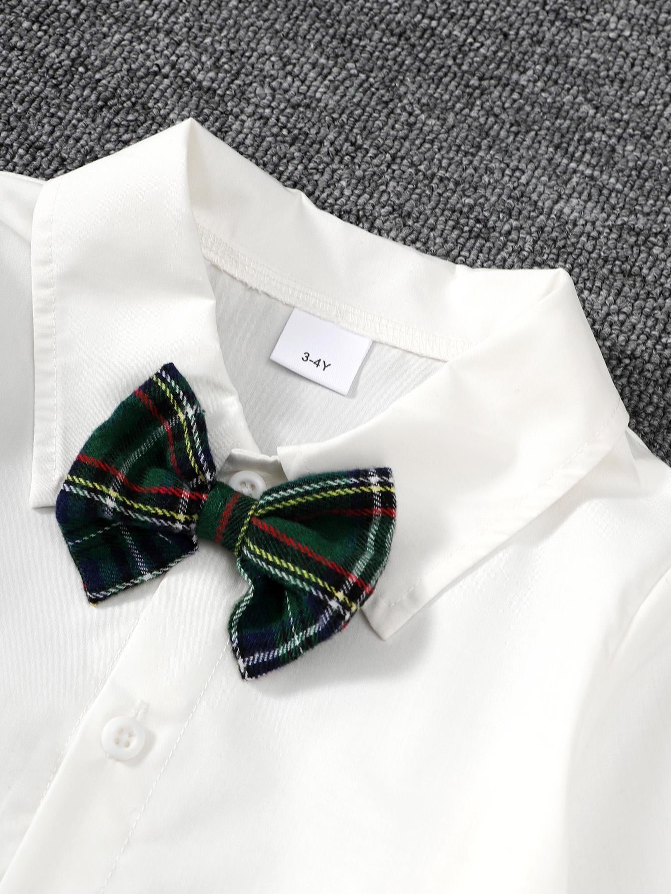 4-7Y 3pcs Boy's Plaid Patter Gentleman Outfit, Bowtie Shirt & Suit & Pants Set, Kid's Clothes Catpapa 462308166