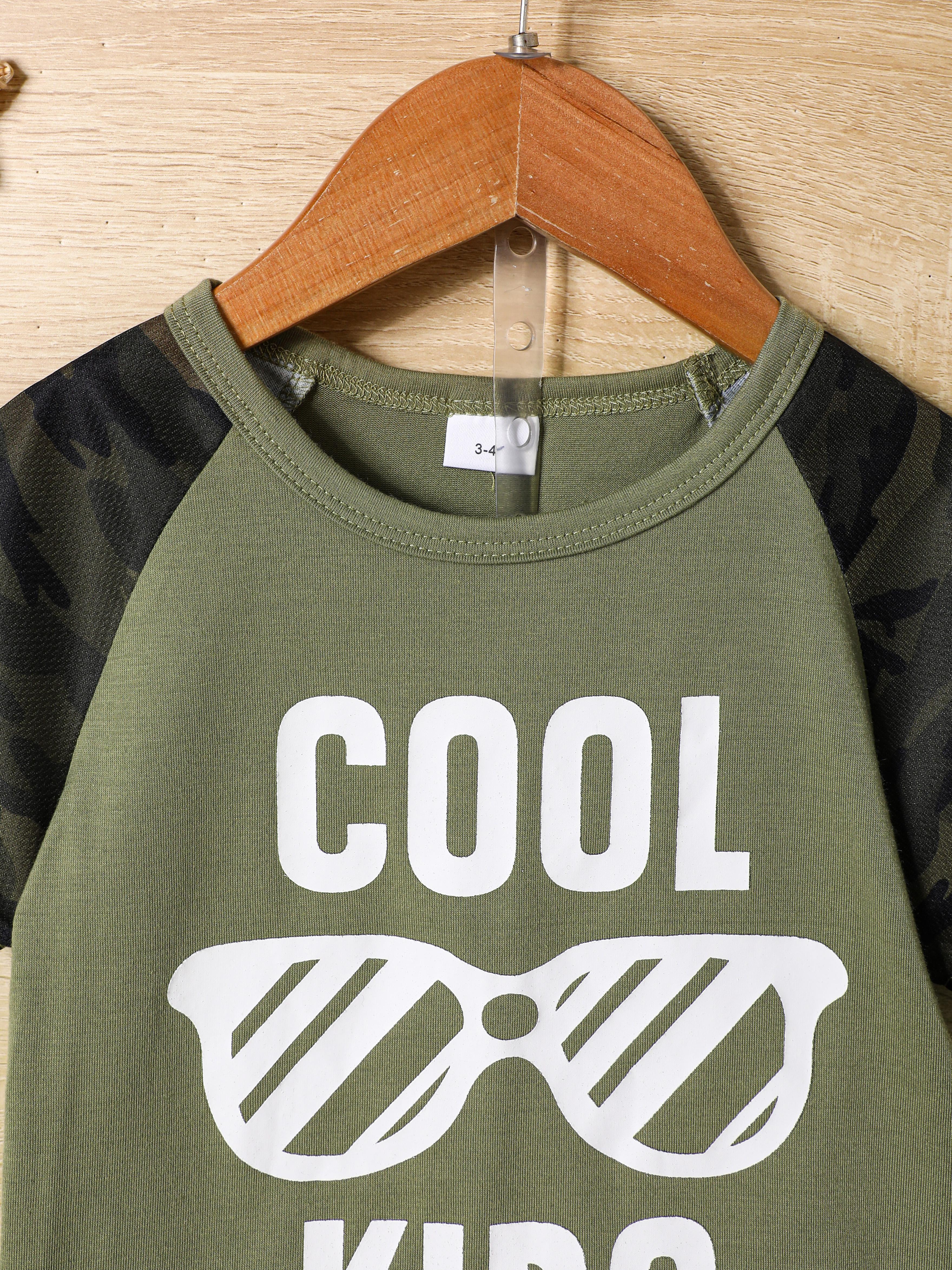 9M-6Y Baby Boys Clothes Sunglasses Pattern Letter Graphics Splice Camouflage Tee Summer Elastic Shorts 2Pcs Outfits Sets Green Catpapa 623060003