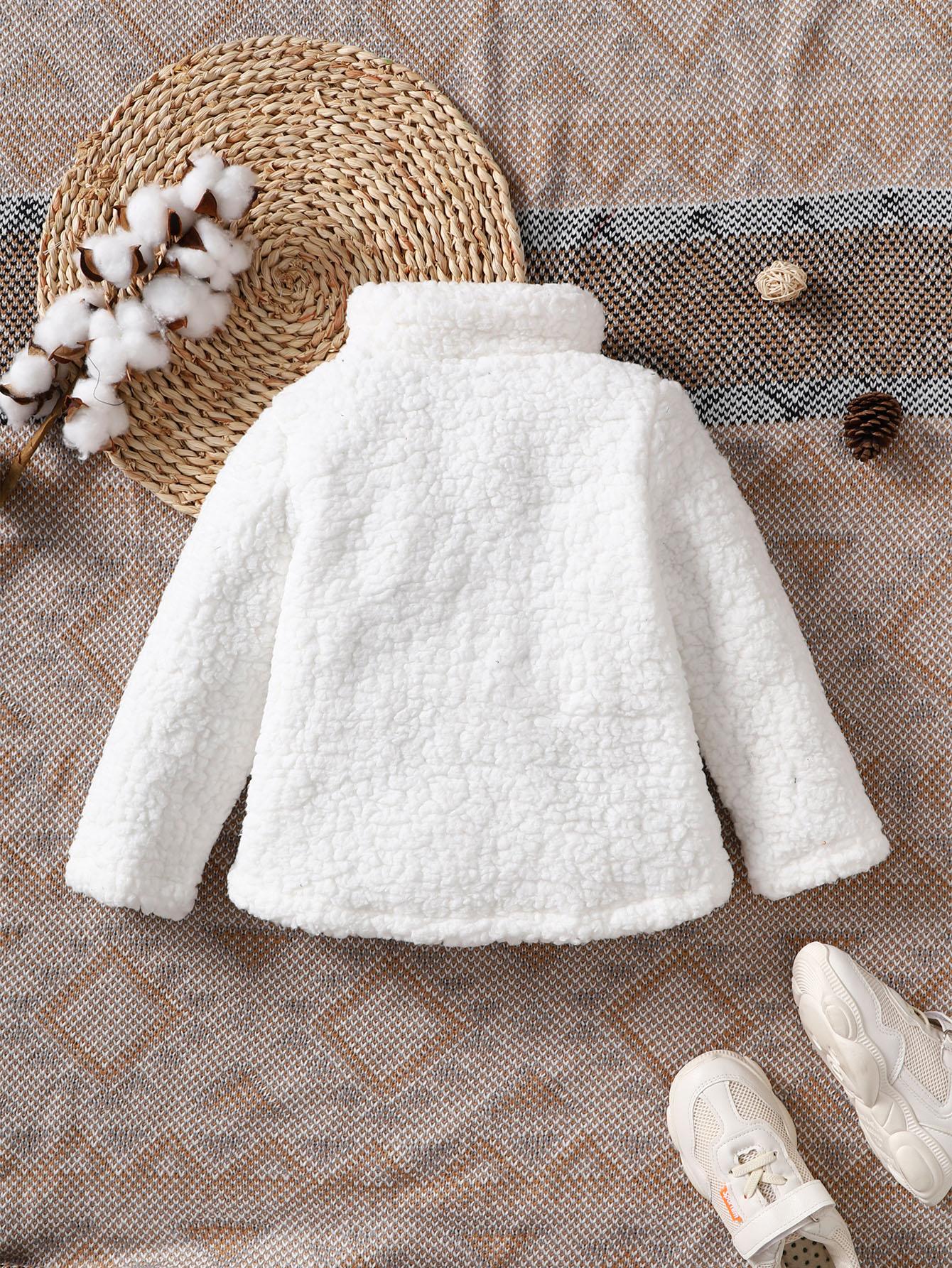 3-7Y Baby Girls Coat Turn-down Collar Winter Long Sleeve Fluffy One Piece Clothes White Catpapa 212206003