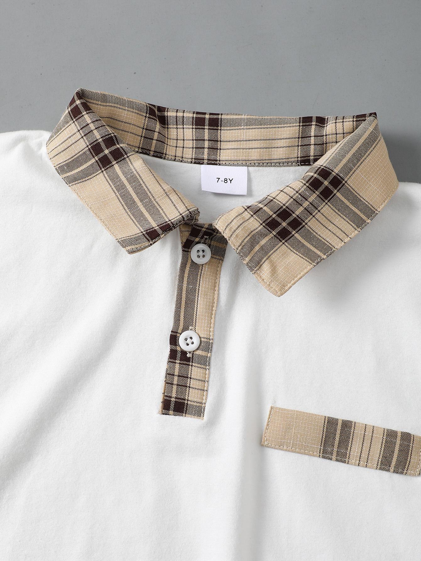 8-14Y Ready Stock Kid Girls 2pcs Preppy Patchwork Button Polo Short Sleeves Tops Plaid Pleated Skirt Set Summer Clothes White Catpapa 623010001