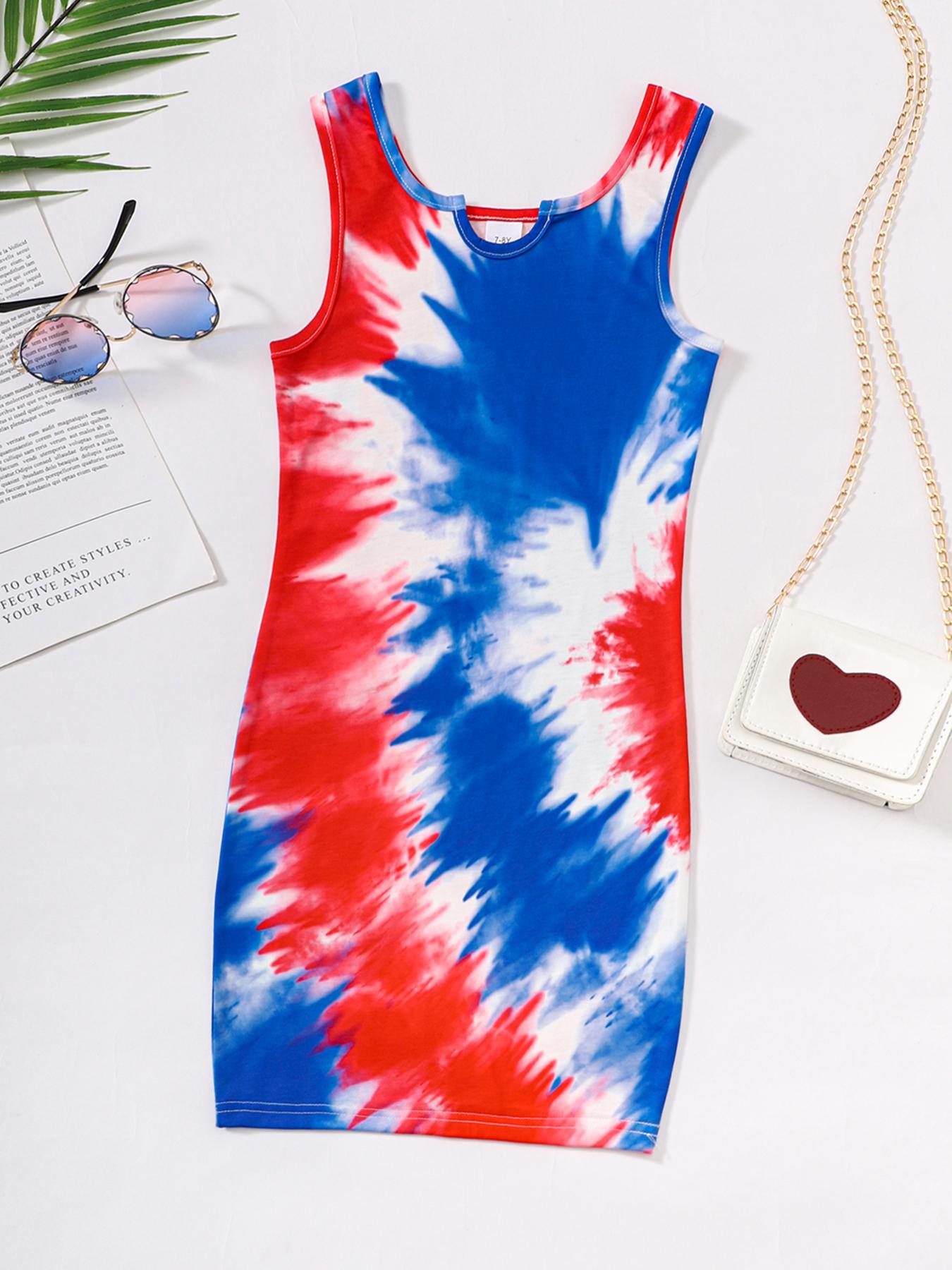 5-14Y Ready Stock Kids Girls Dress Tie-dye Sleeveless Summer Leisure Dress One Piece Casual Dress Catpapa 462306003
