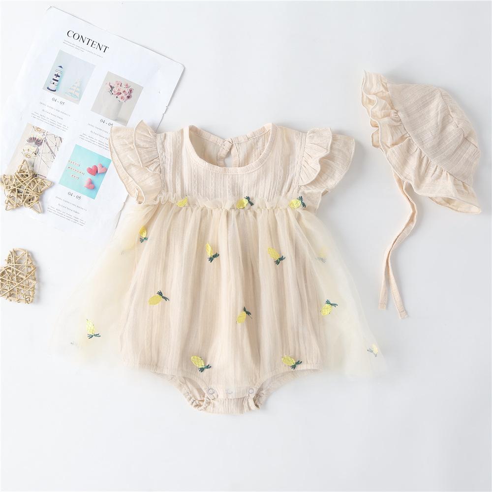 2-15M Kid Fashion Ready Stock Girls Clothes Summer Sleeveless Gauze Dress Romper With Hat 2Pcs Set Catpapa ZX-ZB033