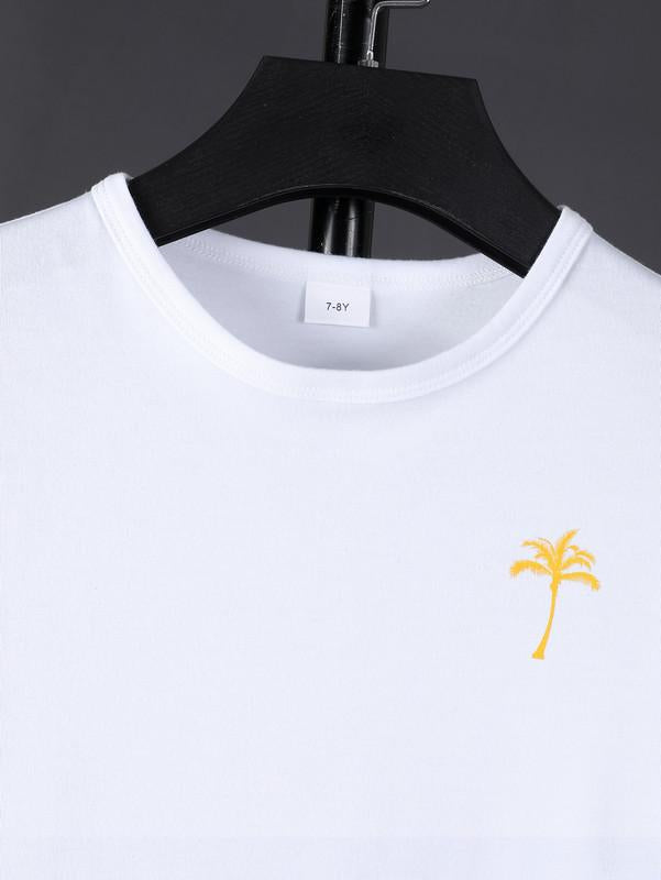 7-15Y Kid Boys Outfits Coconut Tree Casual Short Sleeve T-shirt Full Print Shorts Set 2Pcs Clothing For Summer, As Gifts Catpapa 462401038