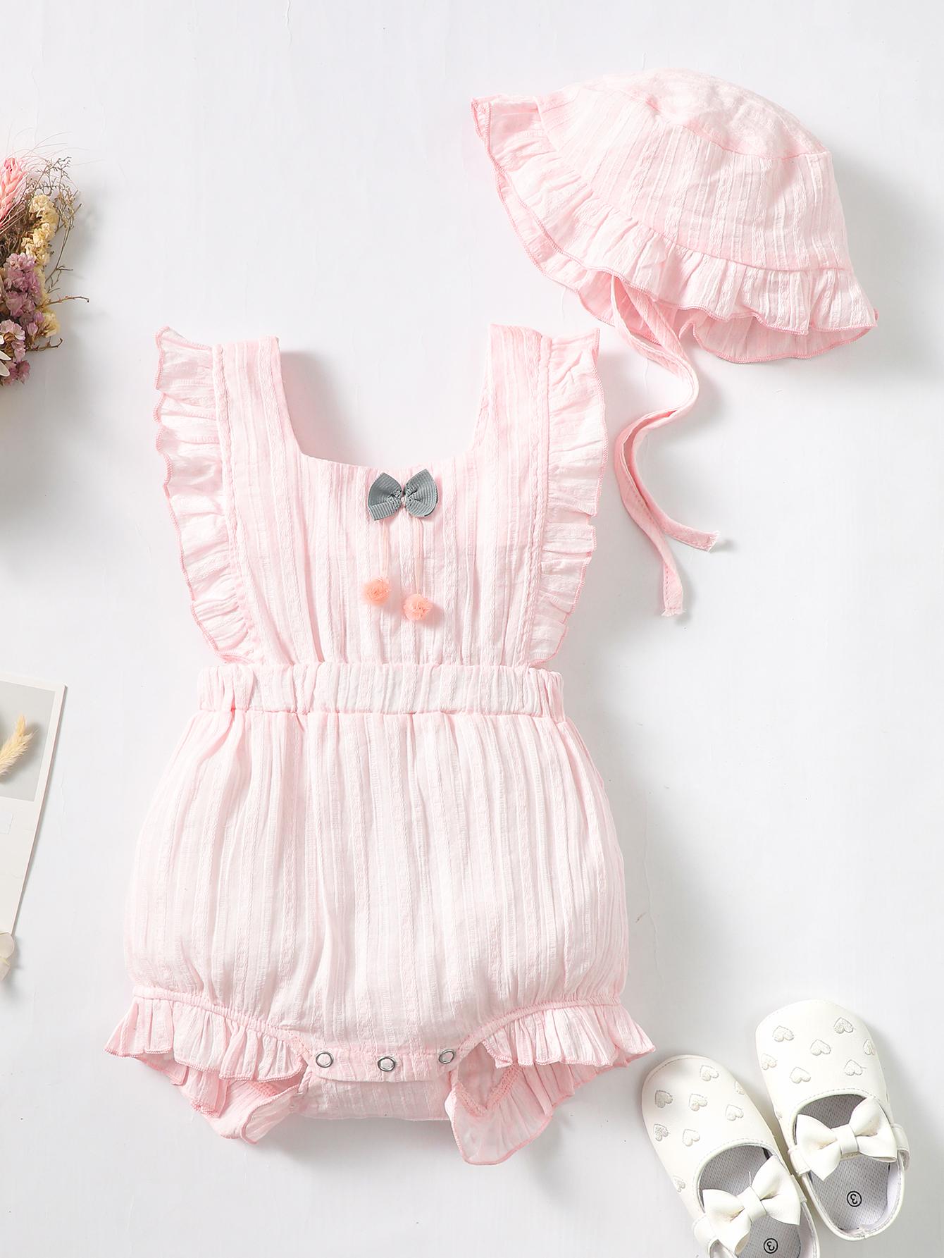 0-12M Baby Girls Clothes Baby Summer Sleeveless Romper With Hat Baby Clothing Wholesale Catpapa ZX-ZB030