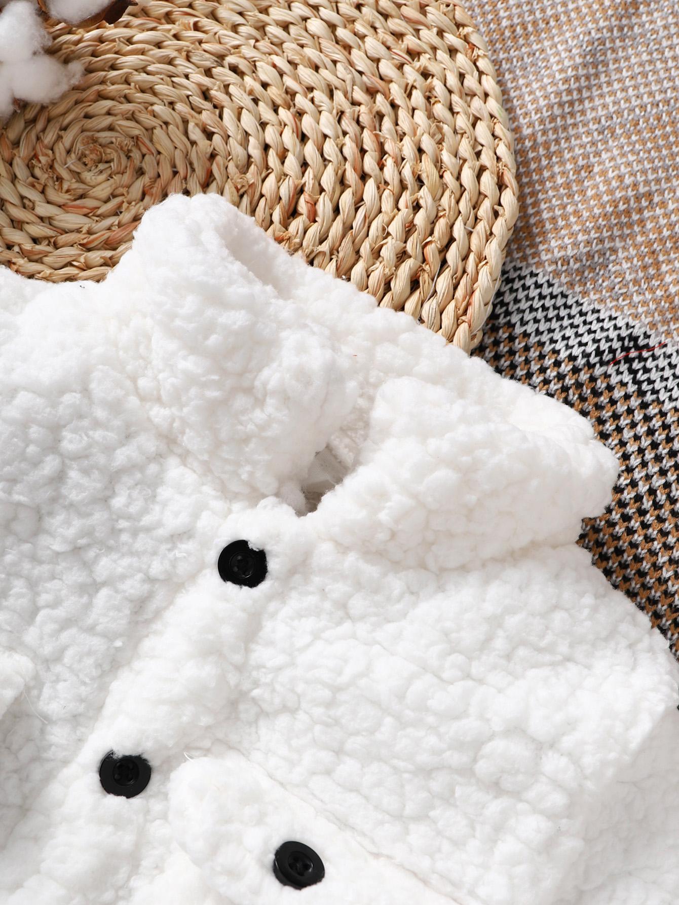 3-7Y Baby Girls Coat Turn-down Collar Winter Long Sleeve Fluffy One Piece Clothes White Catpapa 212206003
