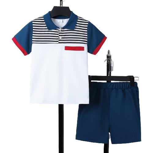 7-15Y Summer Outfits For Kid Boys Shorts Set Polo Shirt Elastic Shorts Casual Fashion 2-Pieces Clothing Catpapa 462401003