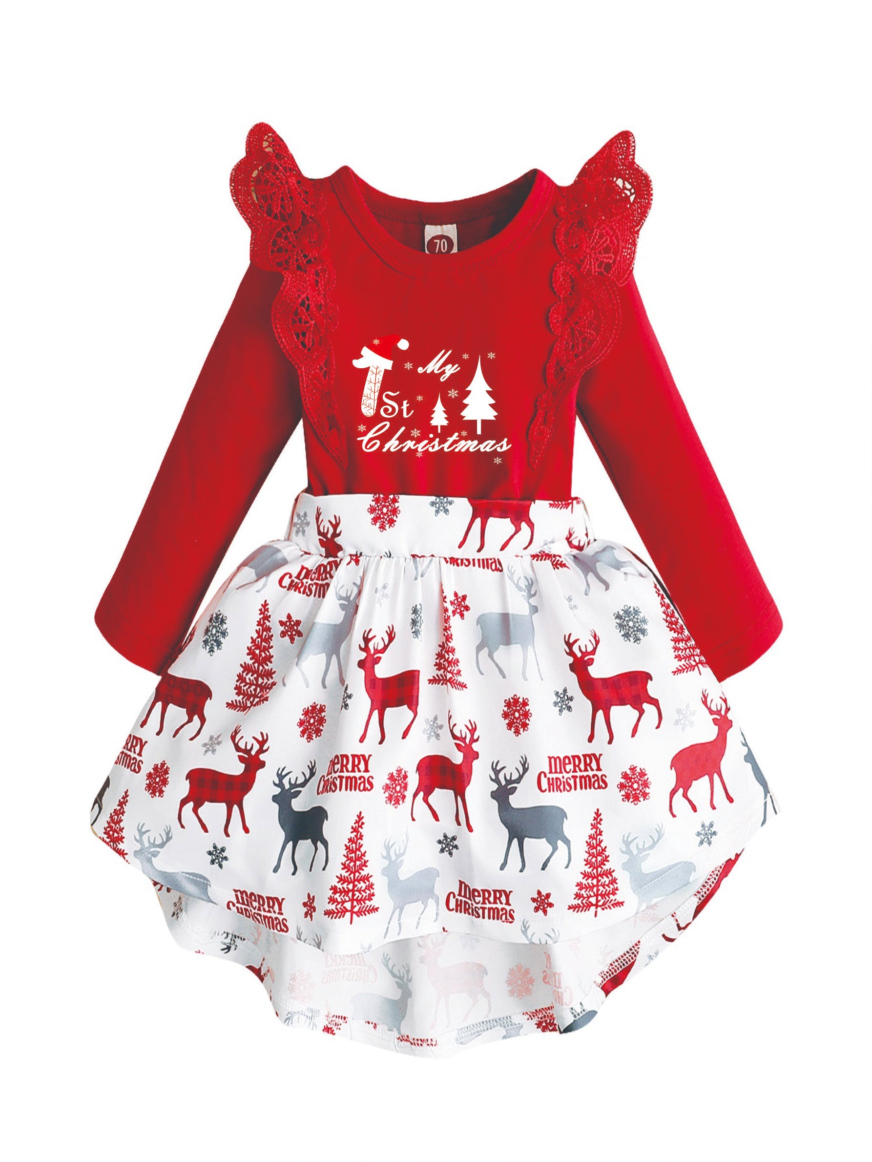 0-18M Baby Girls Christmas Gift Ruffle Long Sleeve Romper Dress Wholesale Baby Clothes Catpapa YMX2008195-5F
