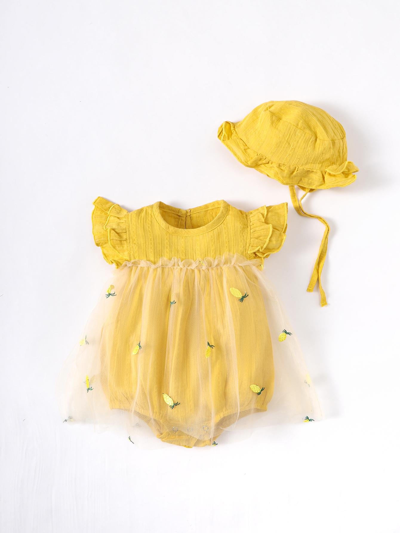 2-15M Kid Fashion Ready Stock Girls Clothes Summer Sleeveless Gauze Dress Romper With Hat 2Pcs Set Catpapa ZX-ZB033