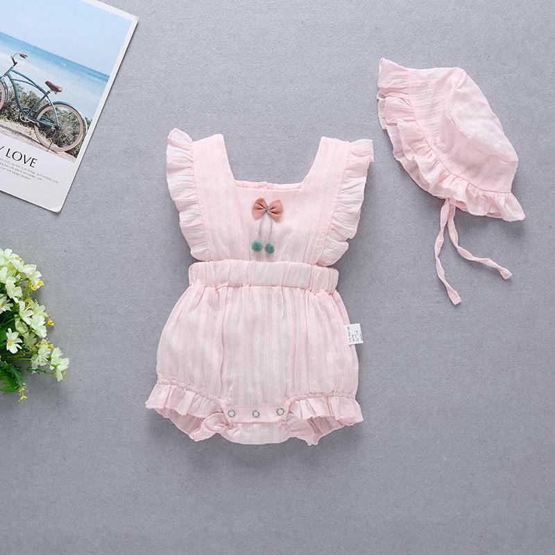 0-12M Baby Girls Clothes Baby Summer Sleeveless Romper With Hat Baby Clothing Wholesale Catpapa ZX-ZB030