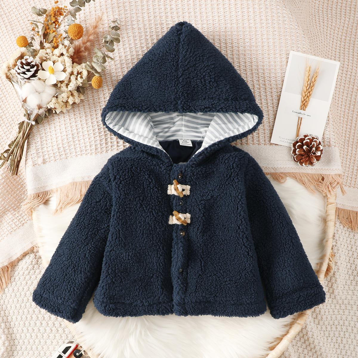 6M-3Y Kid fashion Boys Coat Lng Sleeve Buttons Winter Hoodies Blue Catpapa 212209001