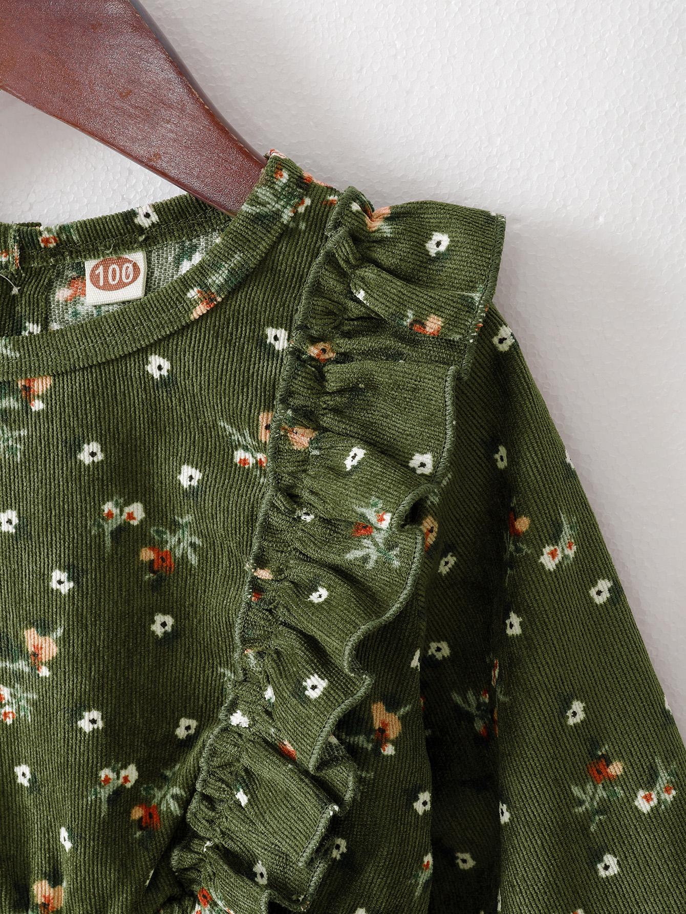 1-8Y baby girl green floral long-sleeved dress baby girl autumn and winter dress wholesale baby clothes Catpapa 12108520