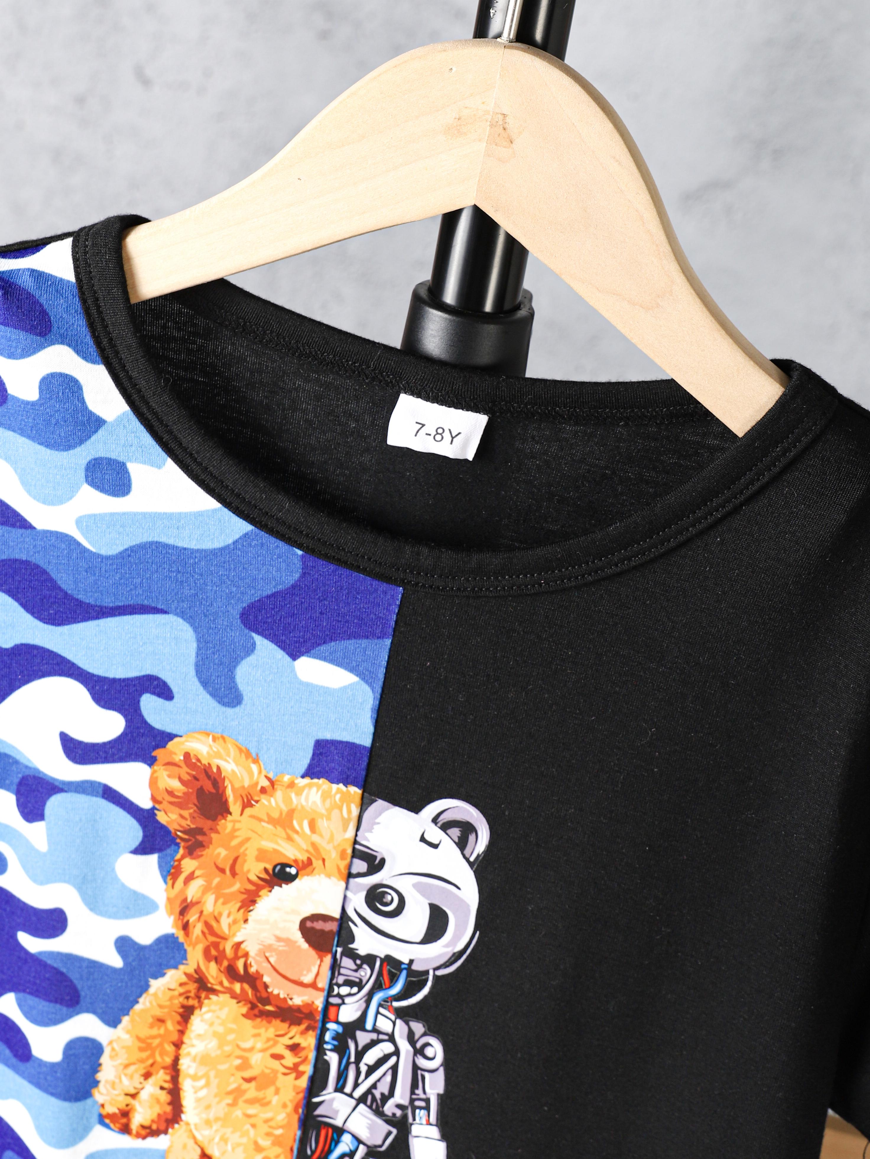 7-15Y Kids Clothes Boys Clothes Shorts Sets Bear Pattern Splice Camouflage Print T-shirt Outfits For Summer Blue Catpapa 462306016