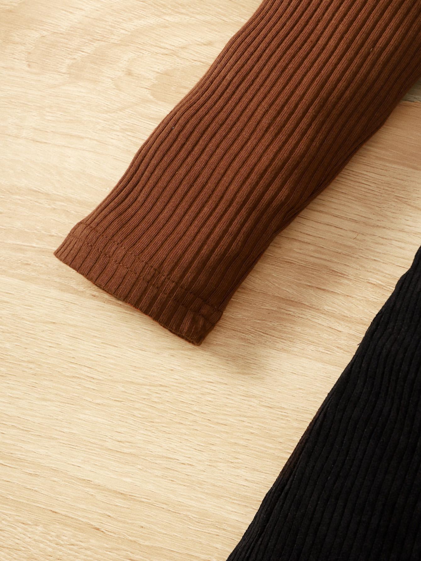 5-14Y Kids Clothes Girls Skirts Sets For Spring Autunmu Stand-up Collar Solid Color Tops Button Skirts 2Pcs Brown Catpapa 462305005