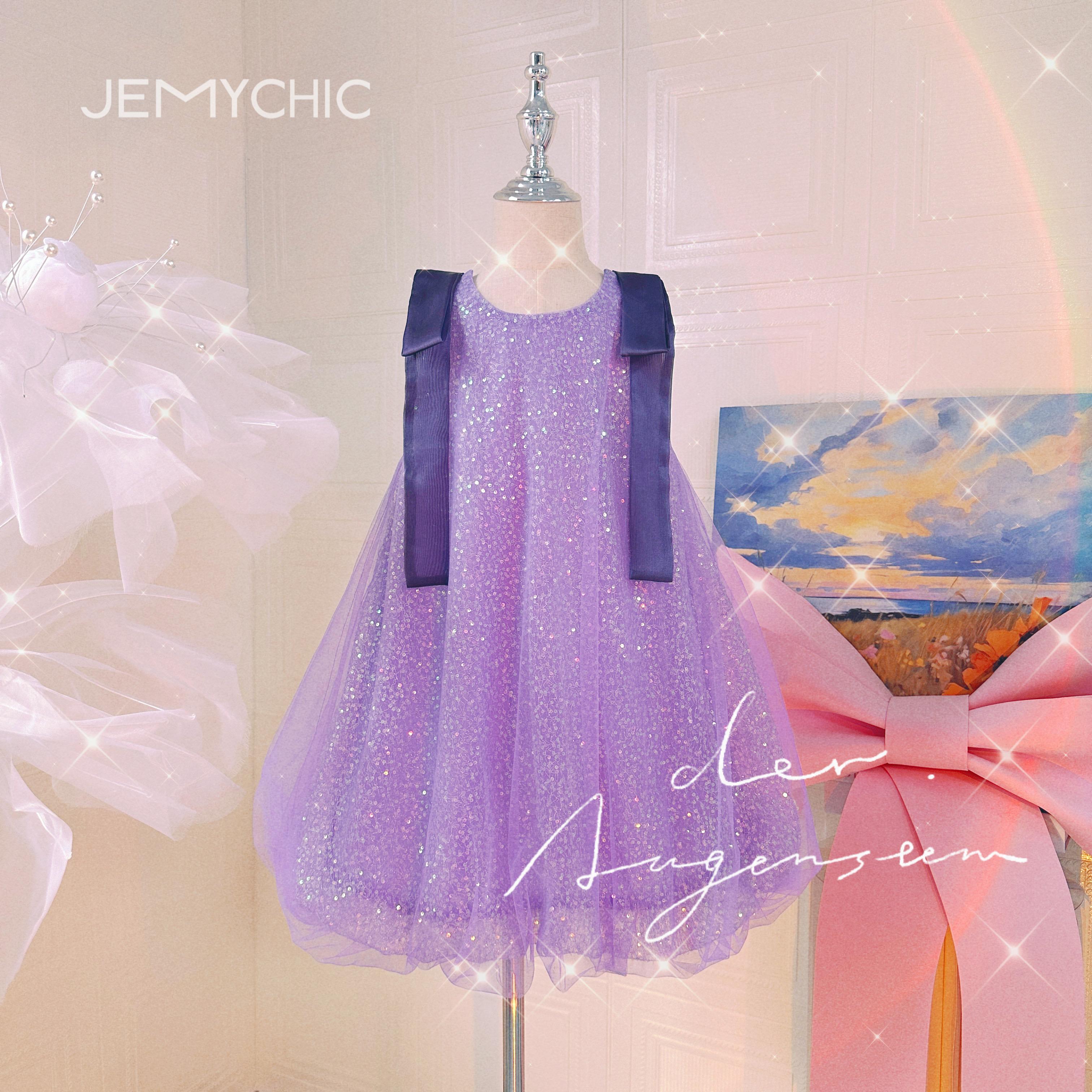 110-150 Ready Stock Girls Princess Dress 110-150 Sleeveless Performance Dress One Piece Eneving Dress Purple Catpapa JEMY03
