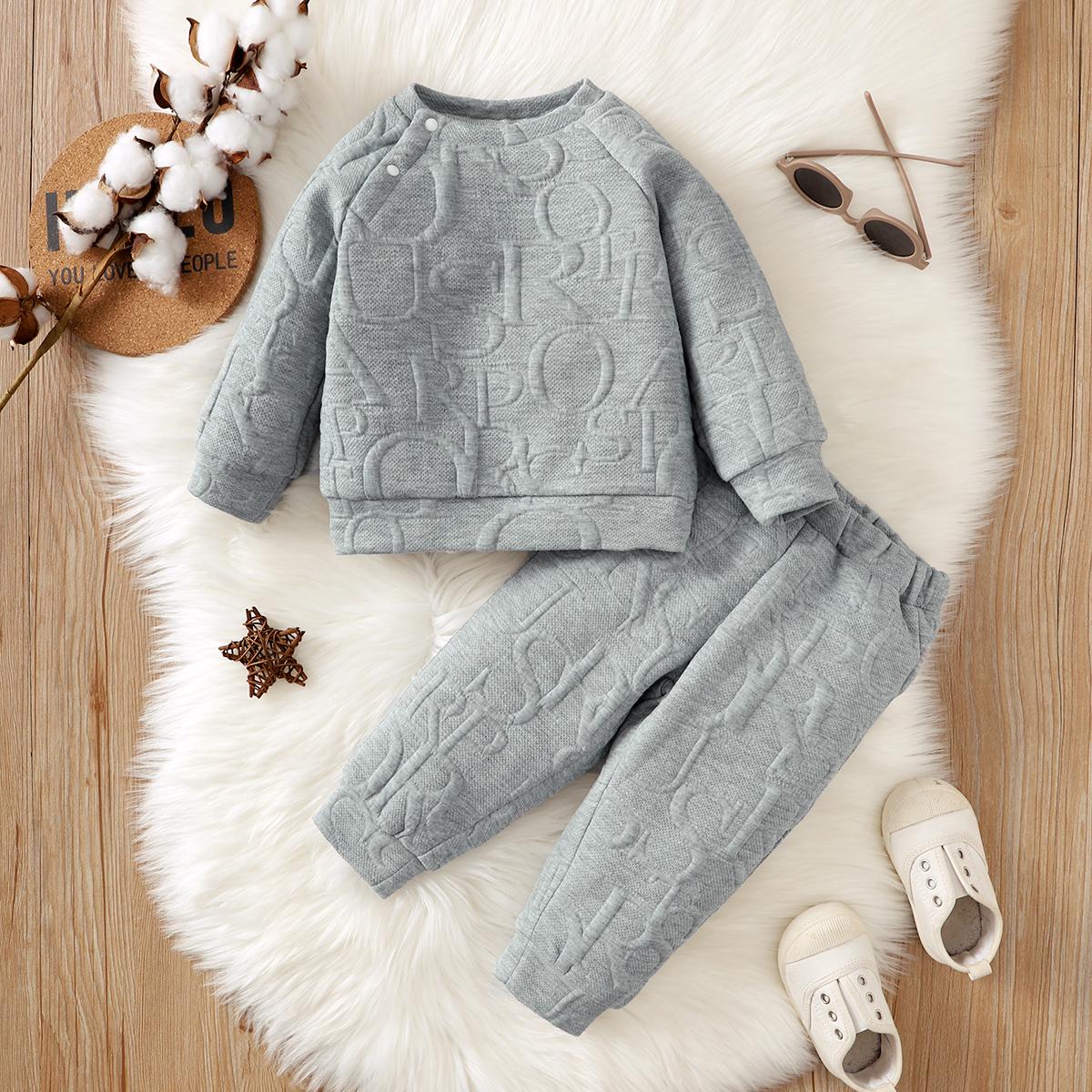 6M-3Y Kid fashion Clothes Boy Gray Long Sleeve Pants 2PCS Catpapa 112205453