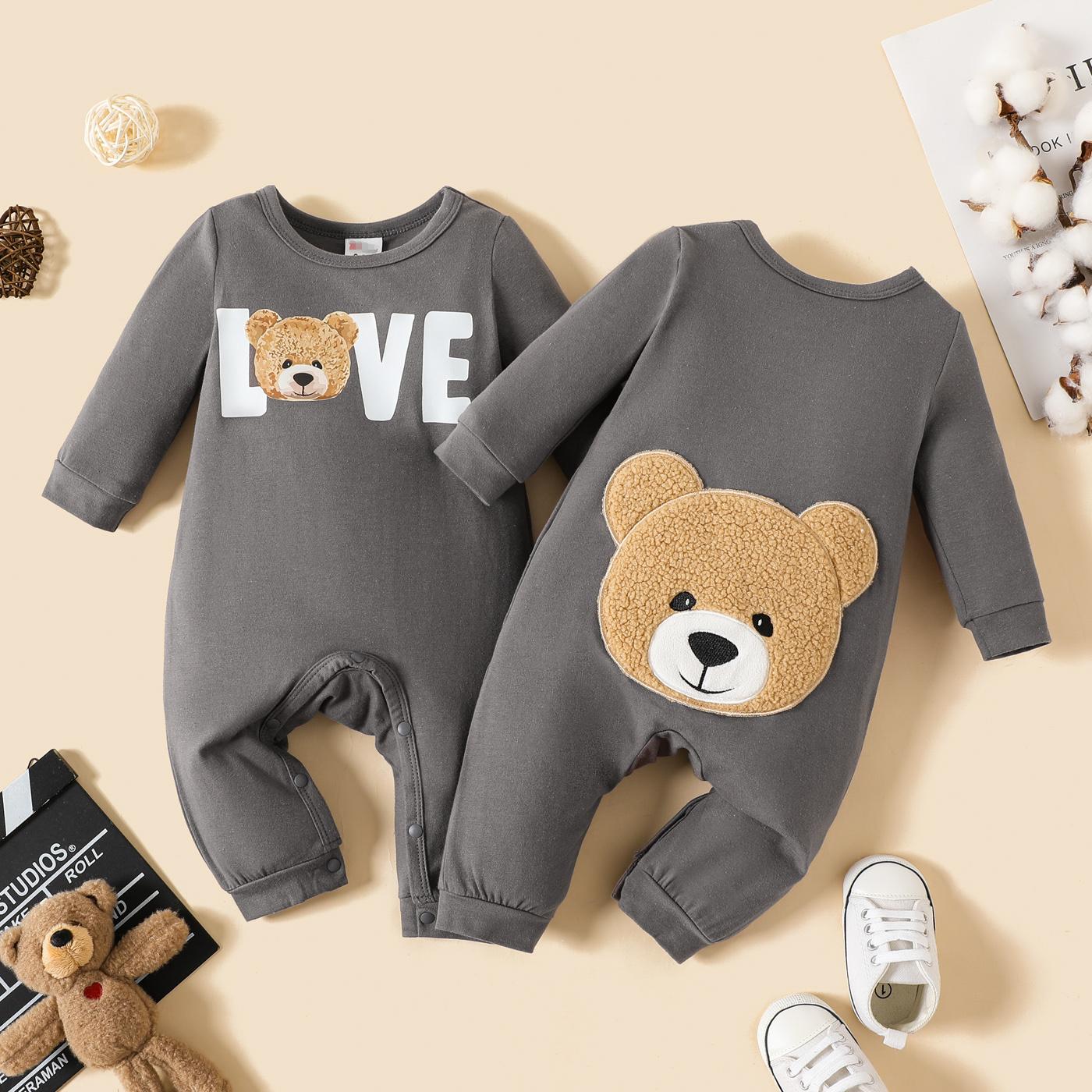 0-18M Baby Boys Romper Baby Long Sleeve Bodysuits Grey Wholesale Baby Clothes Catpapa 222120047