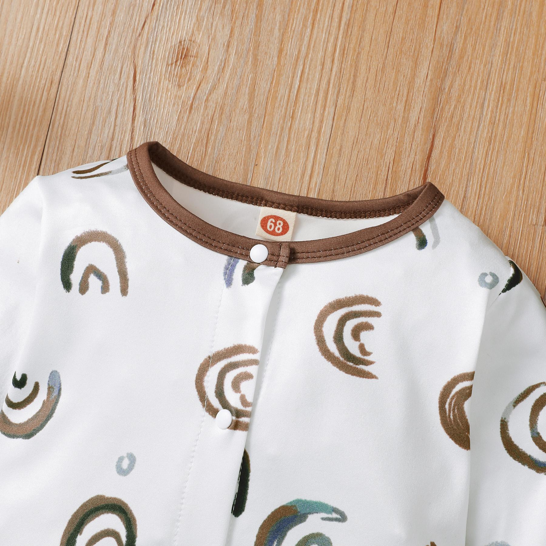 3-24M Kids Fashion Ready Stock Boys Clothes Rainbow Print Sigle Breasted Design With Hat 2Pcs Jumpsuit Set White Catpapa BLW22109666