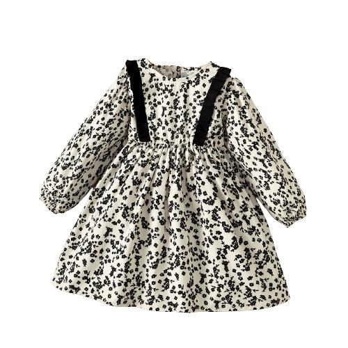 9M-6Y Ready Stock Baby Girls Dress Floral Pattern Long Sleeve Dress One Piece Sun Dress White Catpapa 623060005